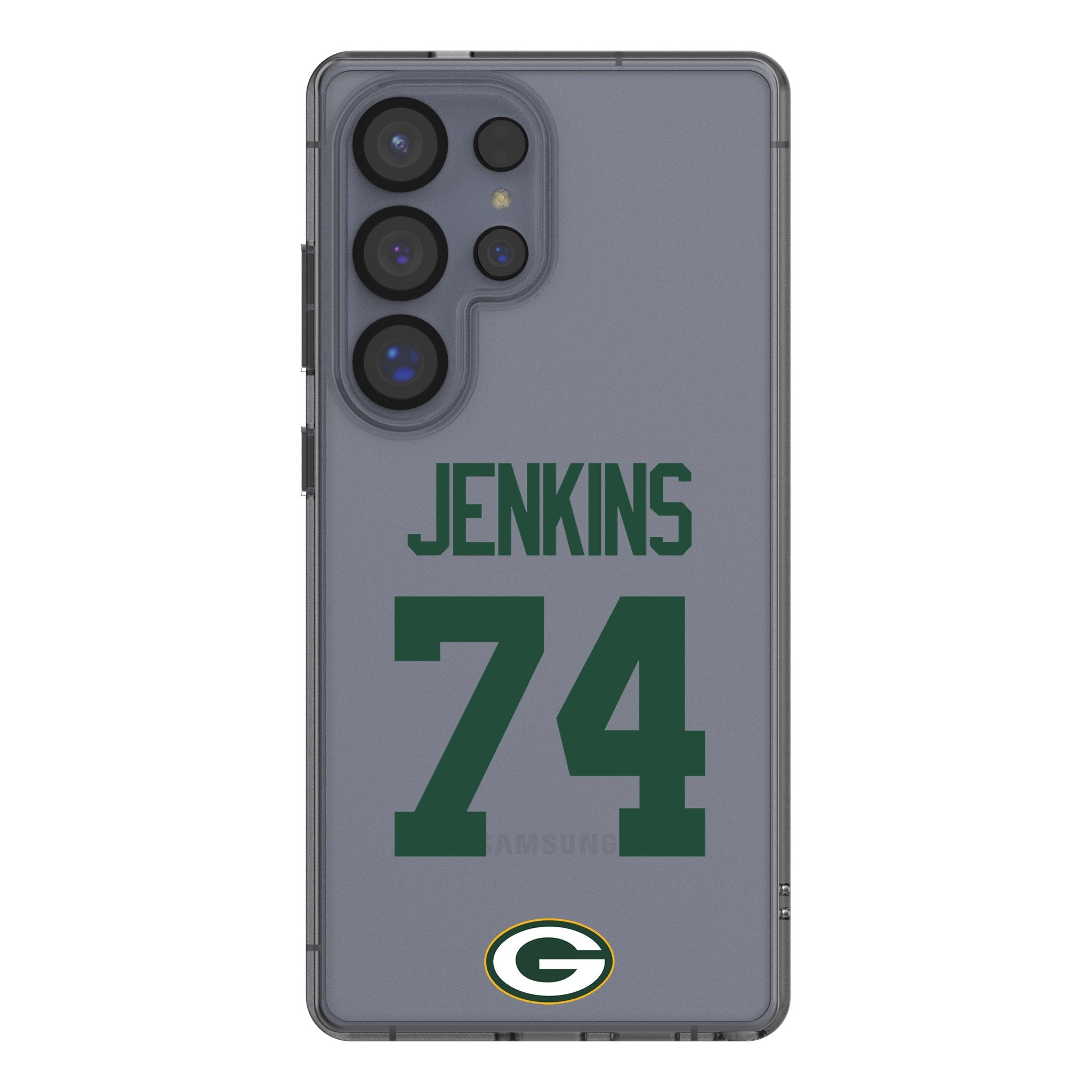Elgton Jenkins Green Bay Packers 74 Game Tactic Clear Phone Case for Samsung Galaxy - Sports Gifts, Sports Memorabilia, Sports Collectibles, Fan Shop