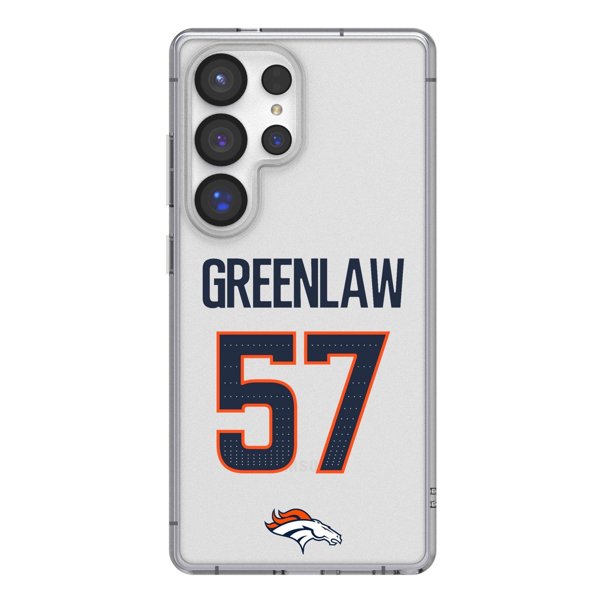 Dre Greenlaw Denver Broncos 57 Game Tactic Clear Phone Case for Samsung Galaxy - Sports Gifts, Sports Memorabilia, Sports Collectibles, Fan Shop