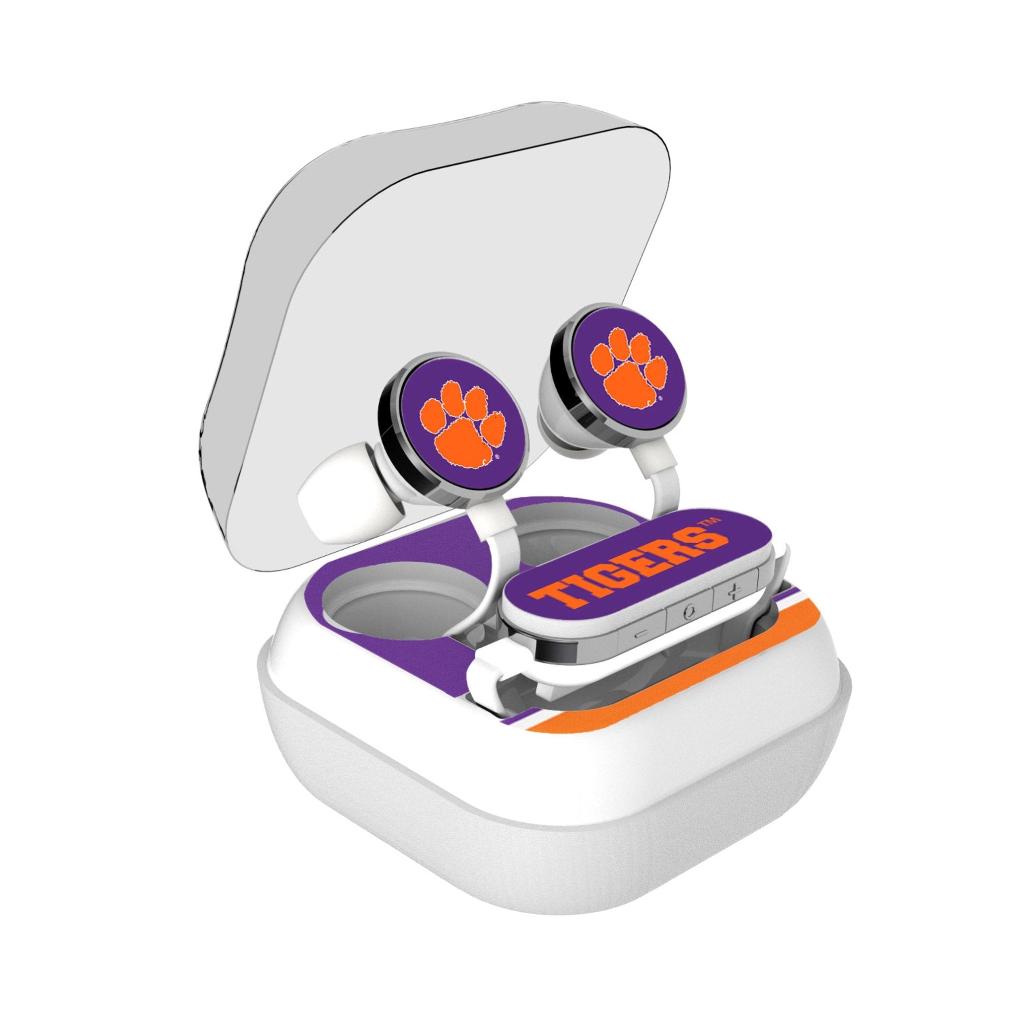 Clemson University Tigers Stripe Wireless Earbuds - Sports Gifts, Sports Memorabilia, Sports Collectibles, Fan Shop