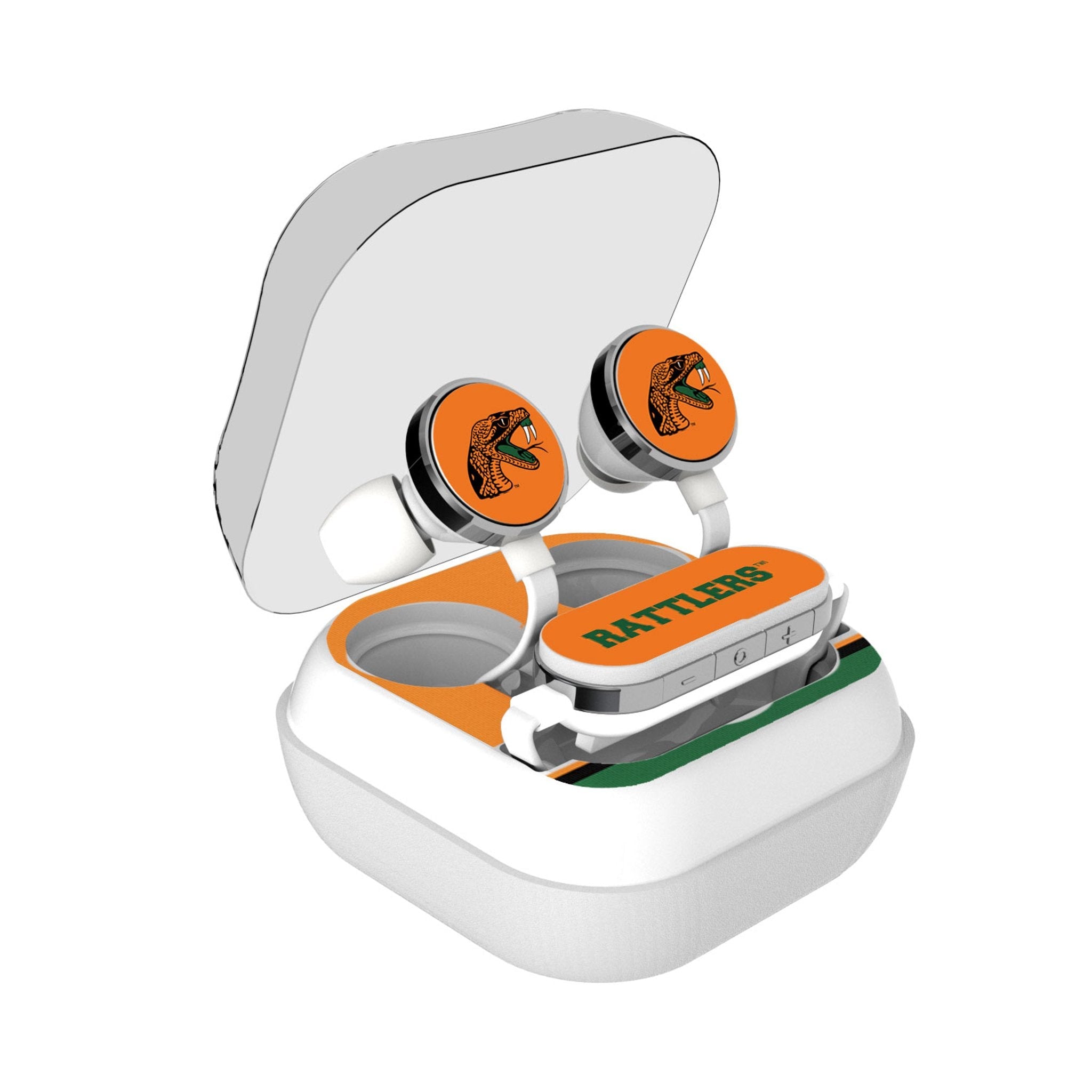 Florida A&M University Rattlers Stripe Wireless Earbuds - Sports Gifts, Sports Memorabilia, Sports Collectibles, Fan Shop
