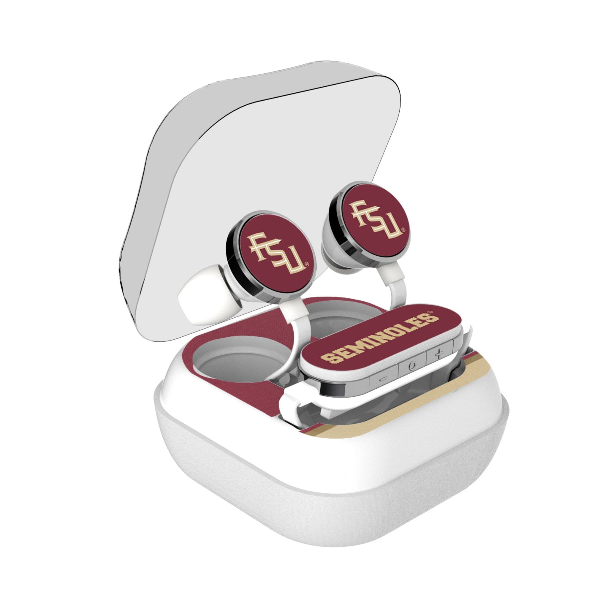 Florida State University Seminoles Athletic Wordmark Stripe Wireless Earbuds - Sports Gifts, Sports Memorabilia, Sports Collectibles, Fan Shop
