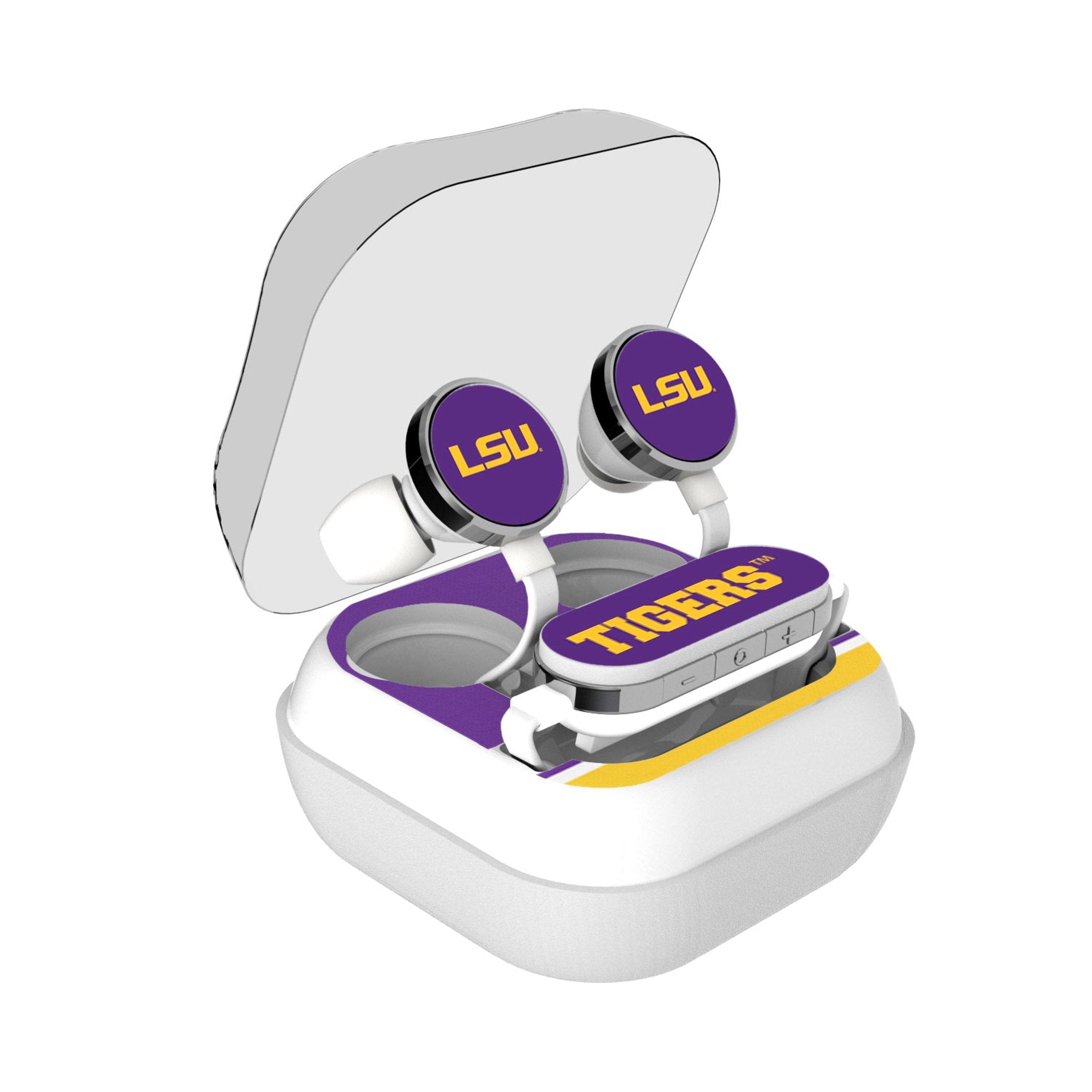 Louisiana State University Tigers Stripe Wireless Earbuds - Sports Gifts, Sports Memorabilia, Sports Collectibles, Fan Shop