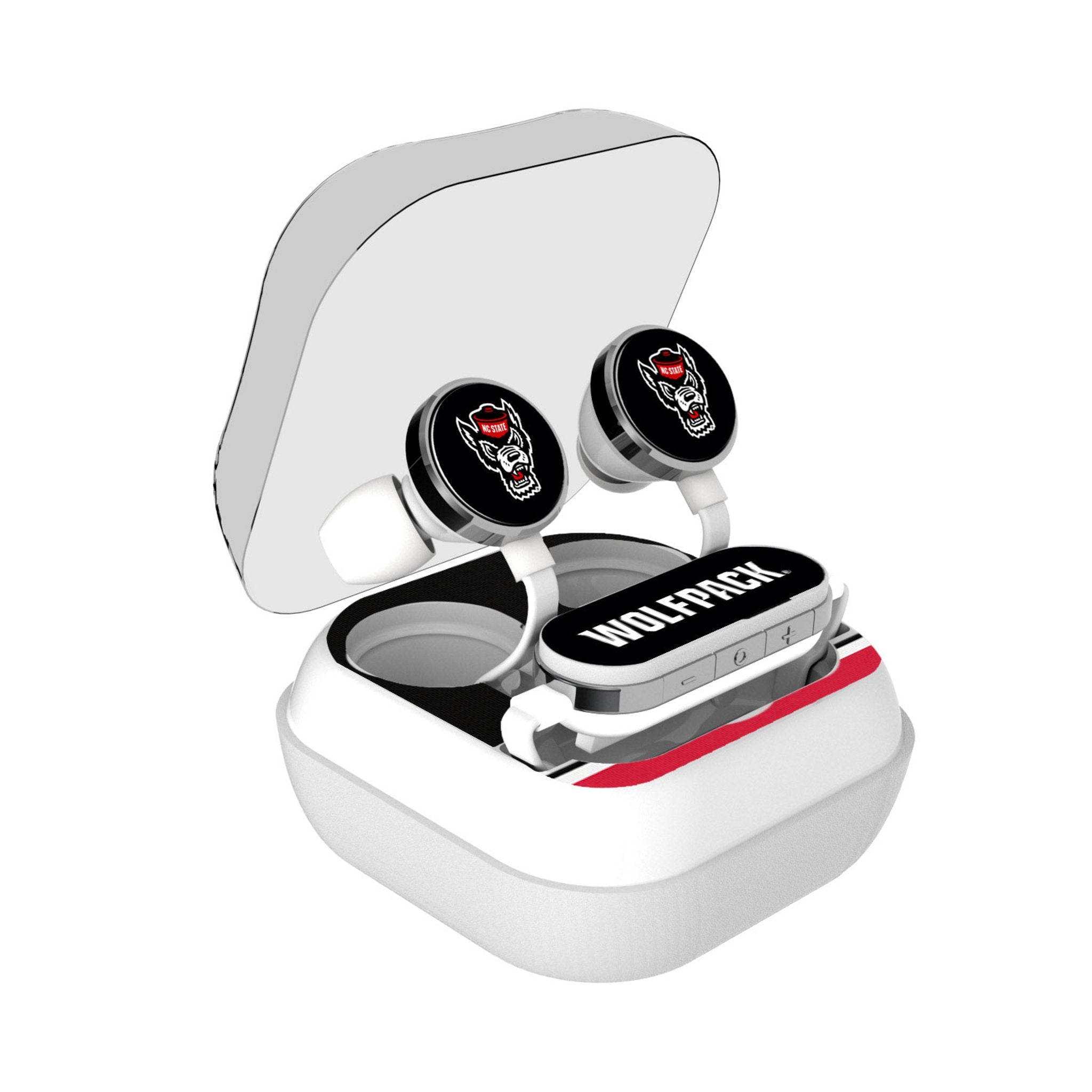 North Carolina State University Wolfpack Stripe Wireless Earbuds - Sports Gifts, Sports Memorabilia, Sports Collectibles, Fan Shop