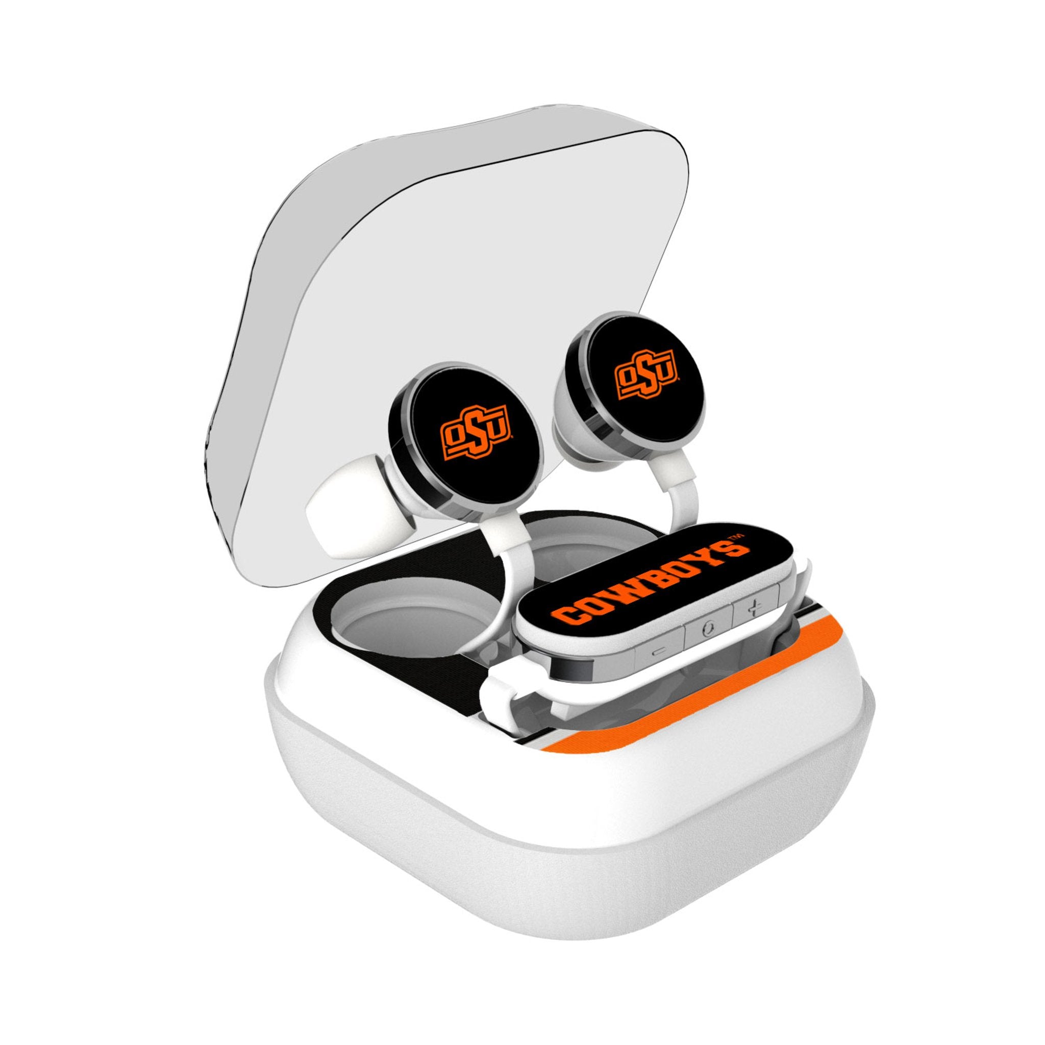 Oklahoma State University Cowboys Stripe Wireless Earbuds - Sports Gifts, Sports Memorabilia, Sports Collectibles, Fan Shop