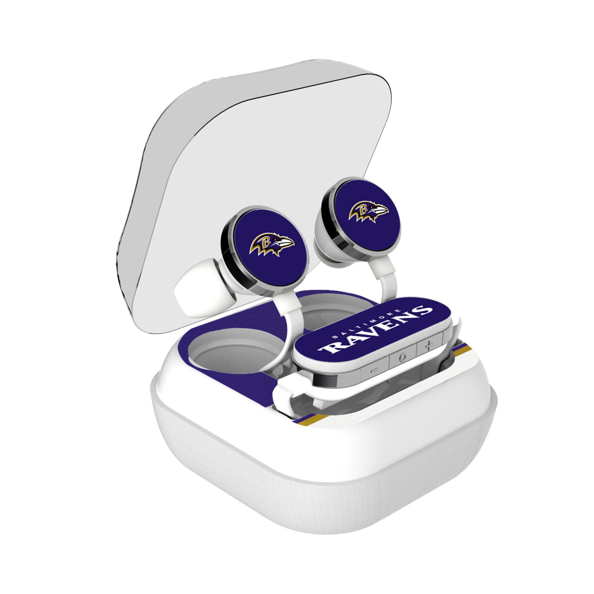 Baltimore Ravens Stripe Wireless Earbuds - Sports Gifts, Sports Memorabilia, Sports Collectibles, Fan Shop