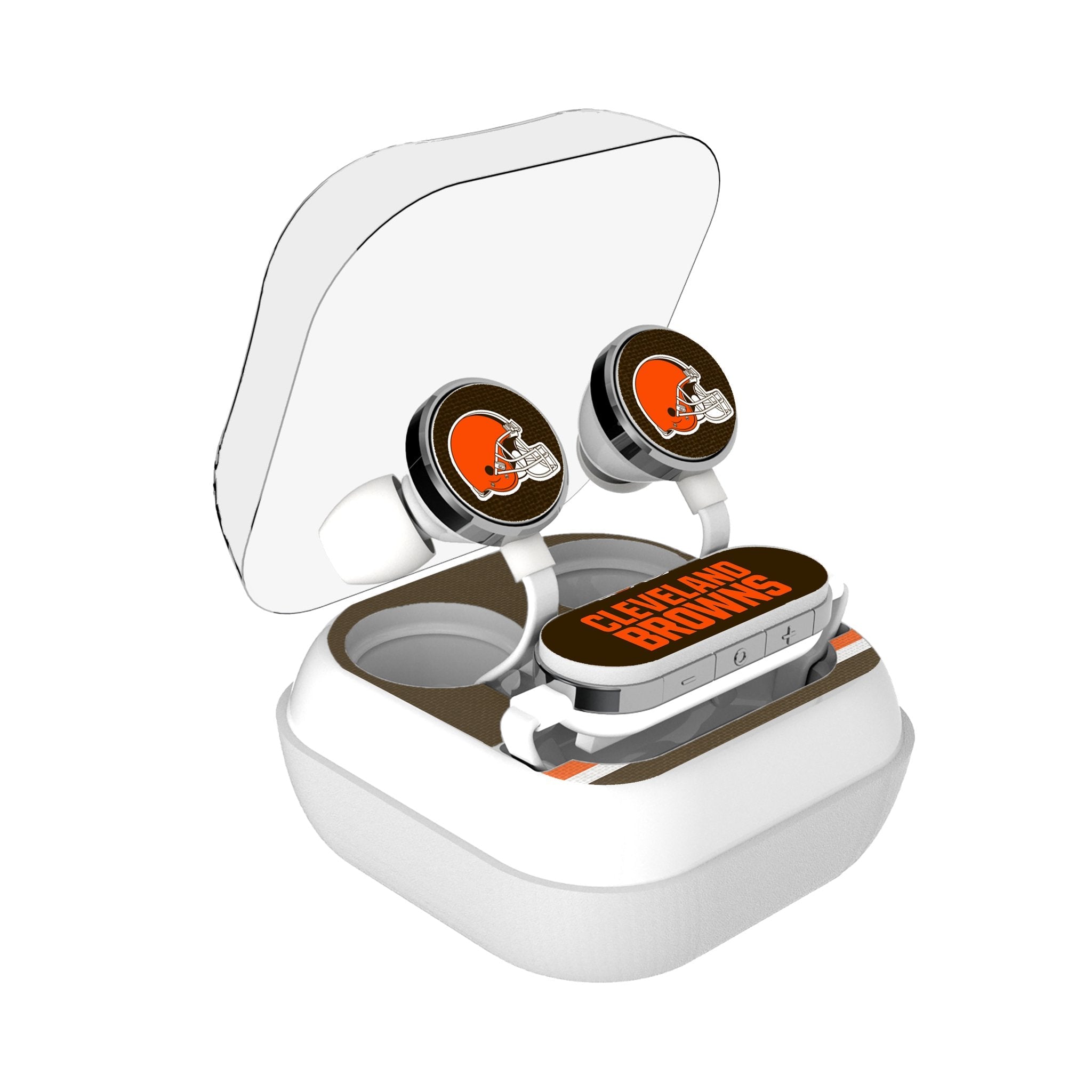 Cleveland Browns Stripe Wireless Earbuds - Sports Gifts, Sports Memorabilia, Sports Collectibles, Fan Shop