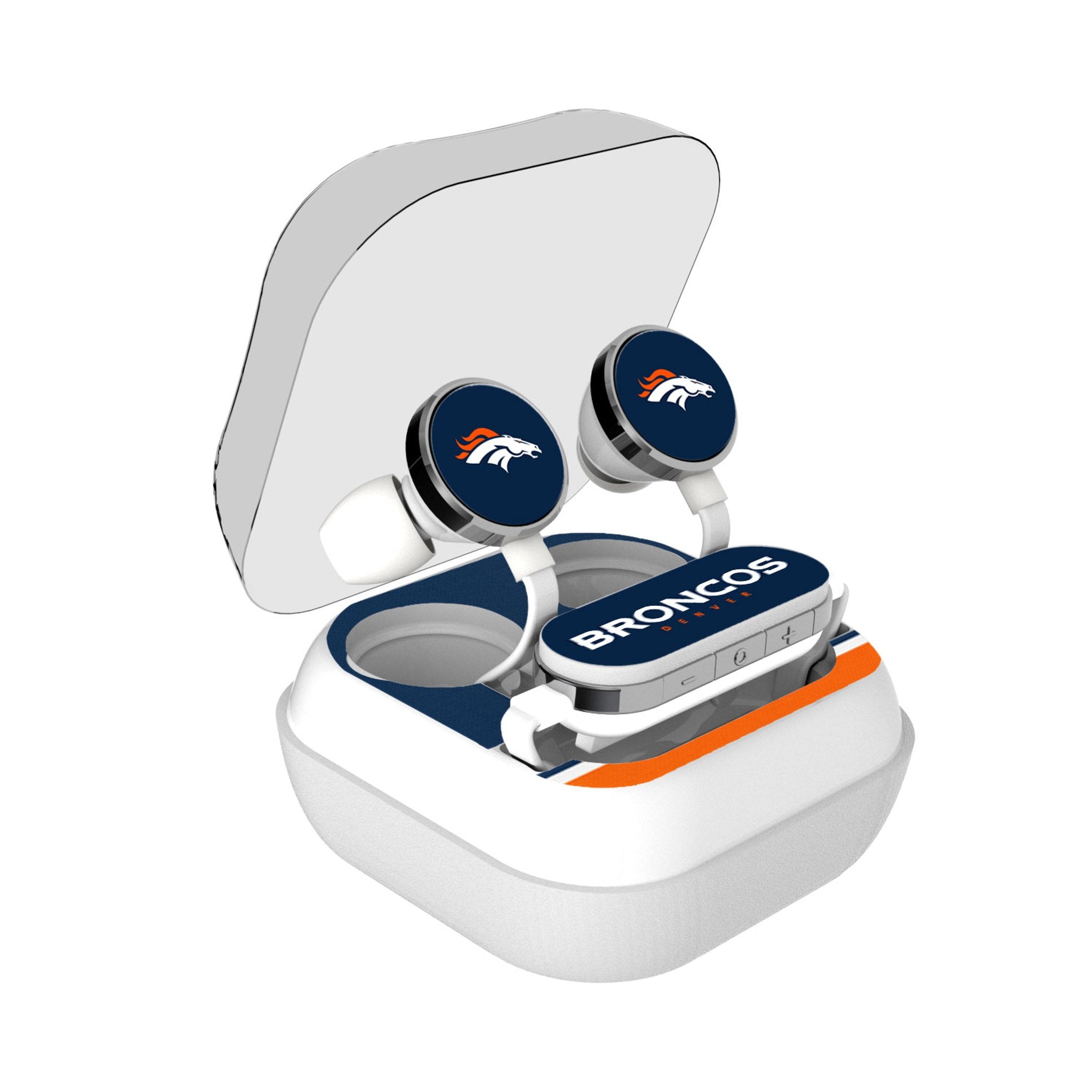 Denver Broncos Stripe Wireless Earbuds - Sports Gifts, Sports Memorabilia, Sports Collectibles, Fan Shop