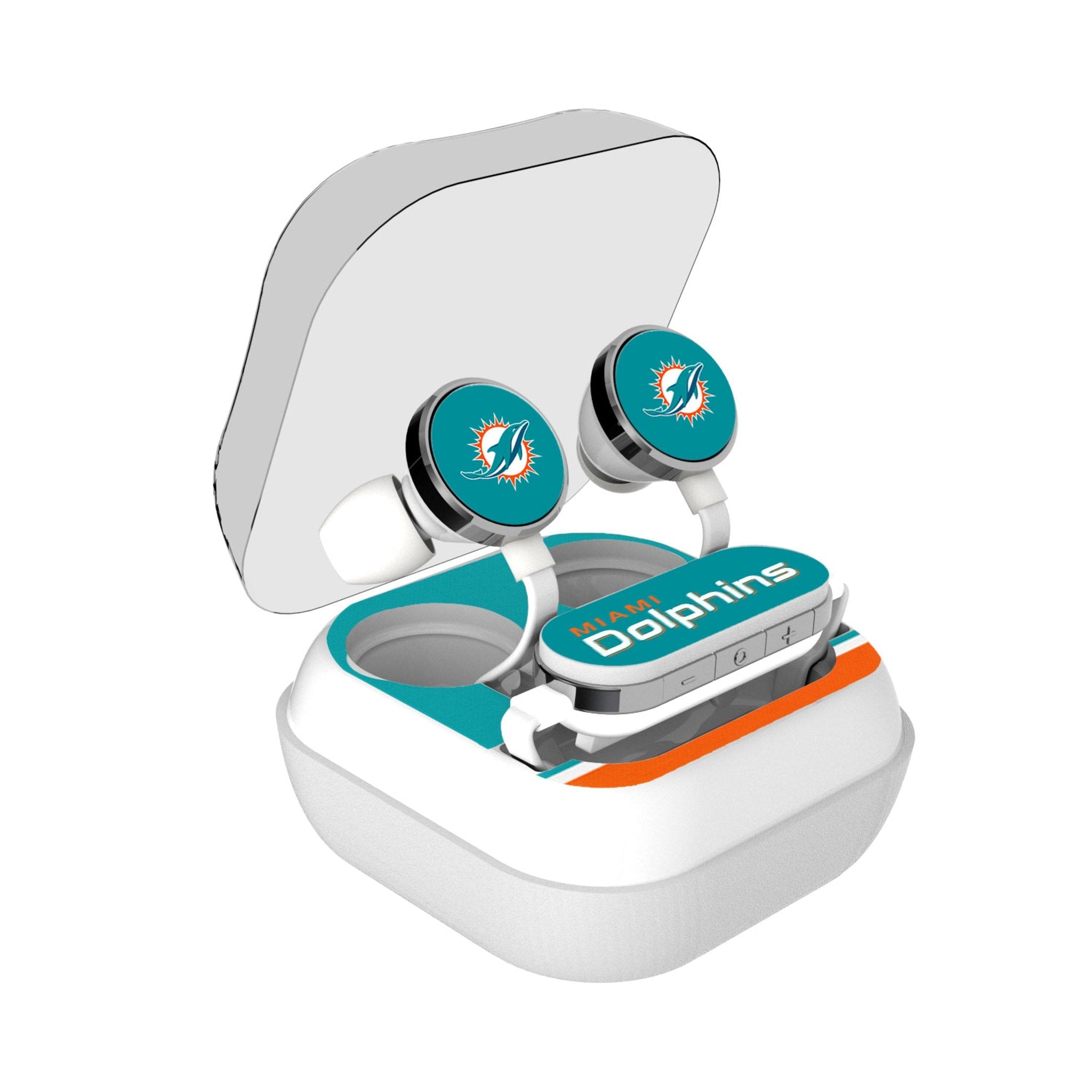Miami Dolphins Stripe Wireless Earbuds - Sports Gifts, Sports Memorabilia, Sports Collectibles, Fan Shop