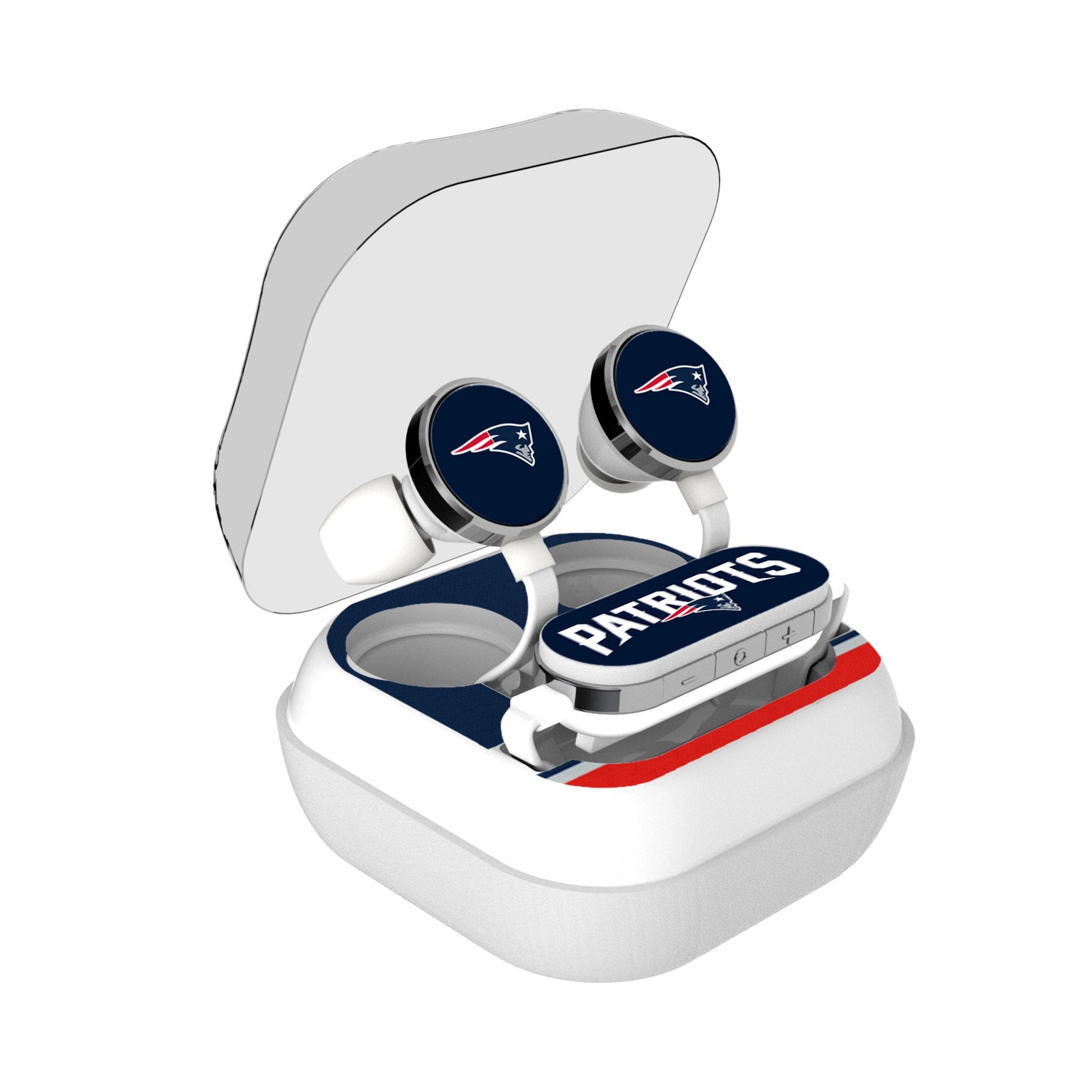 New England Patriots Stripe Wireless Earbuds - Sports Gifts, Sports Memorabilia, Sports Collectibles, Fan Shop
