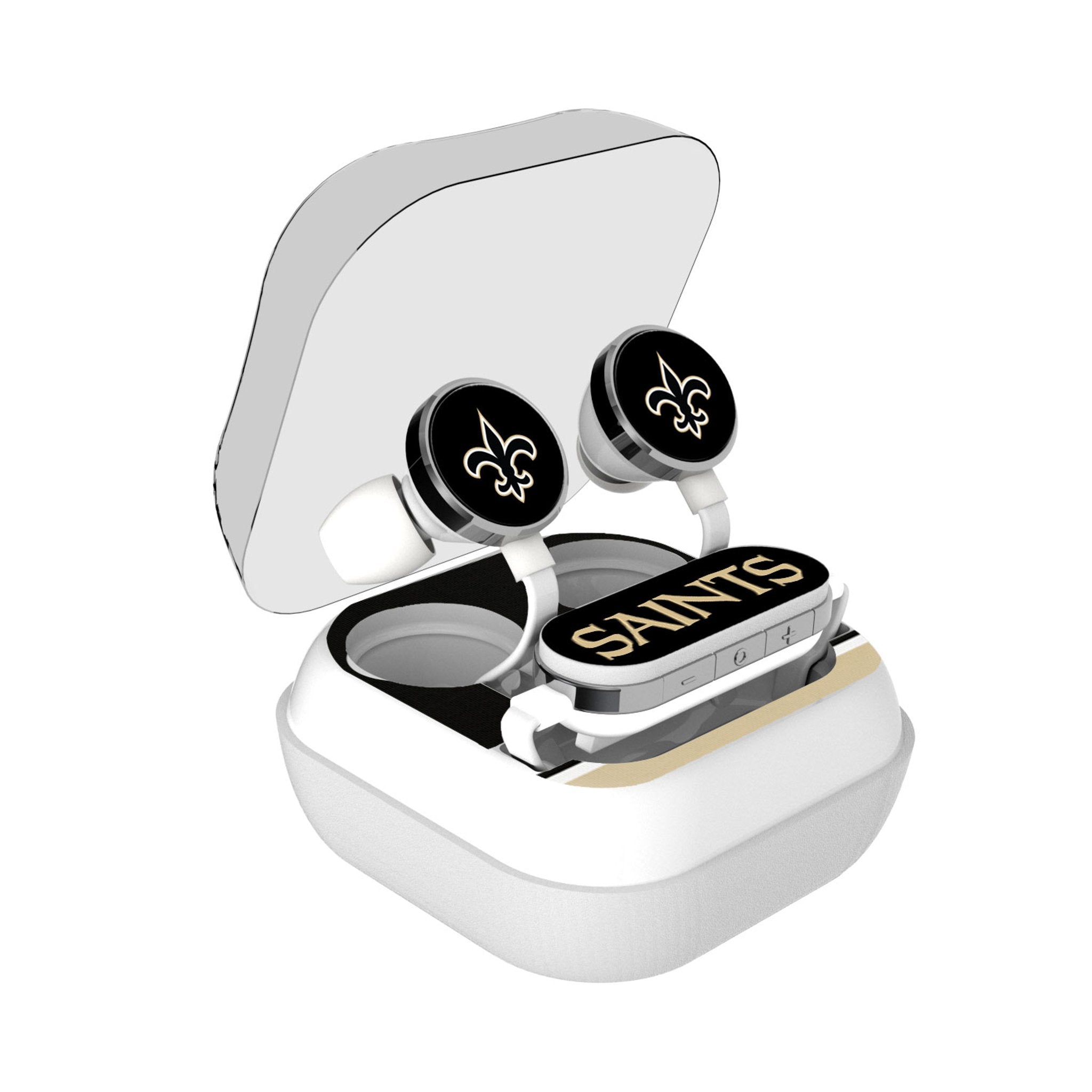 New Orleans Saints Stripe Wireless Earbuds - Sports Gifts, Sports Memorabilia, Sports Collectibles, Fan Shop