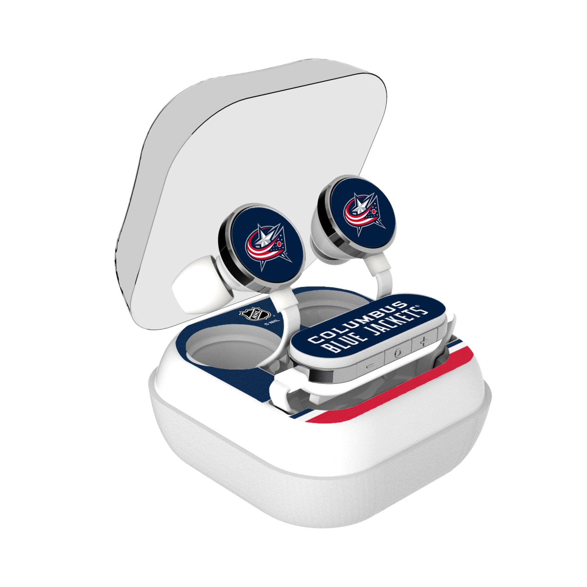 Columbus Blue Jackets Stripe Wireless Earbuds - Sports Gifts, Sports Memorabilia, Sports Collectibles, Fan Shop