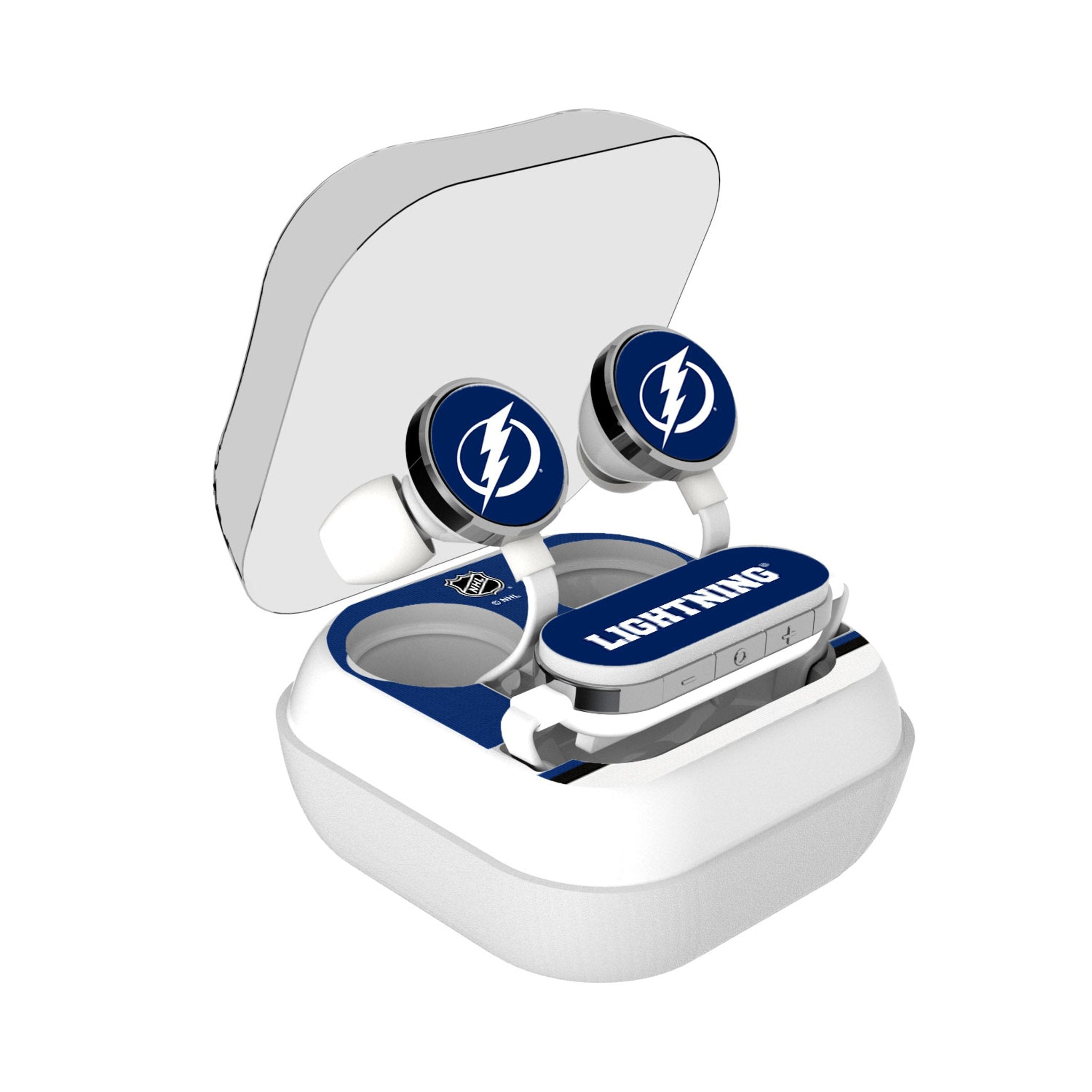 Tampa Bay Lightning Stripe Wireless Earbuds - Sports Gifts, Sports Memorabilia, Sports Collectibles, Fan Shop