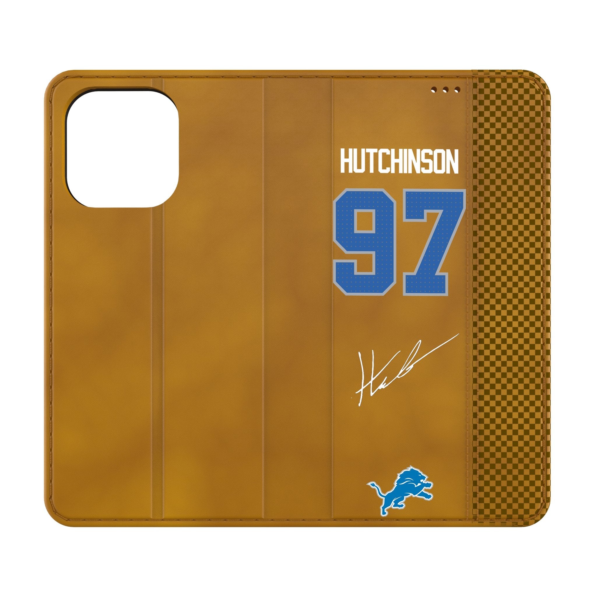 Aidan Hutchinson Detroit Lions 97 Game Tactic Folio Phone Case for Apple iPhone - Sports Gifts, Sports Memorabilia, Sports Collectibles, Fan Shop
