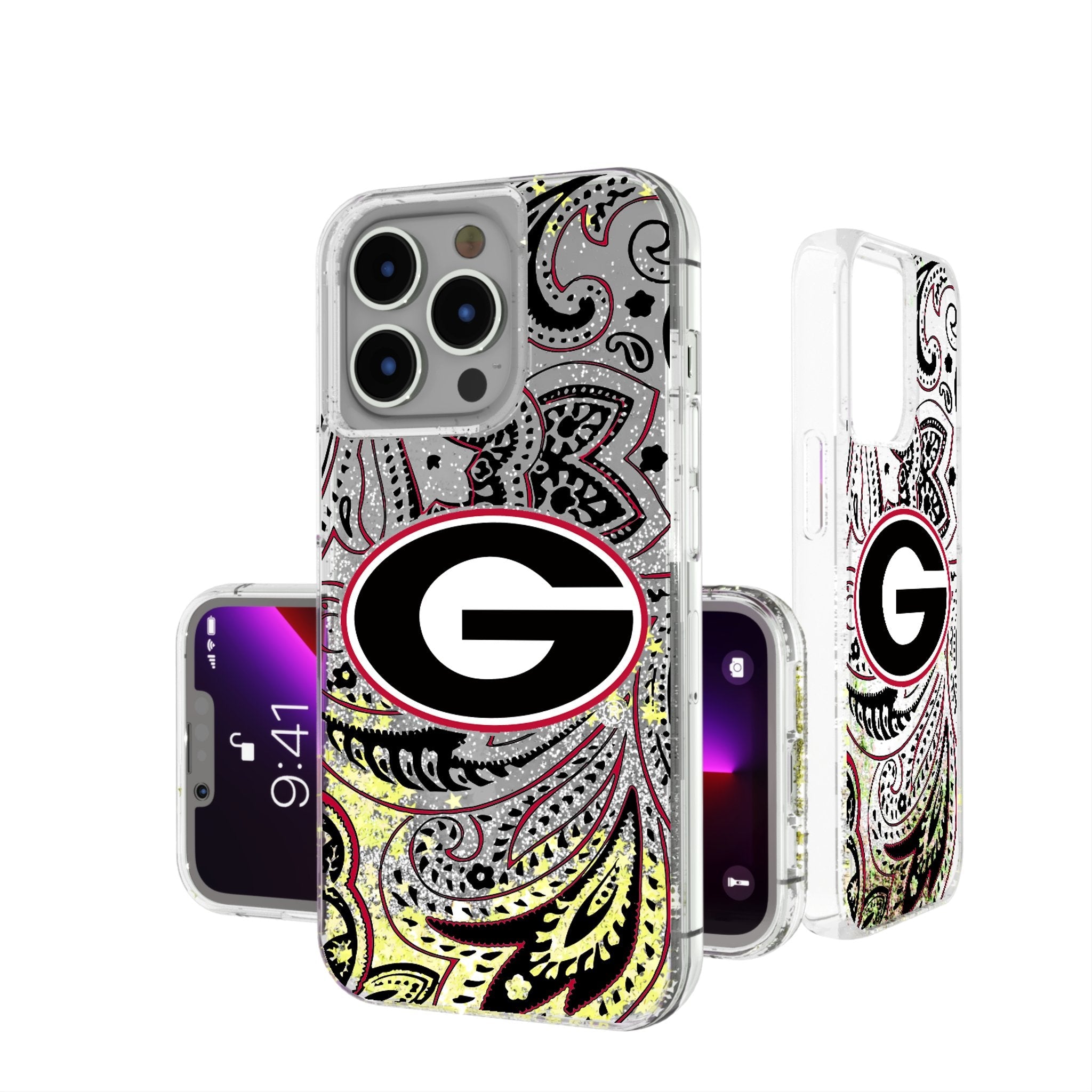 University of Georgia Bulldogs Paisley Glitter Phone Case for Apple iPhone - Sports Gifts, Sports Memorabilia, Sports Collectibles, Fan Shop