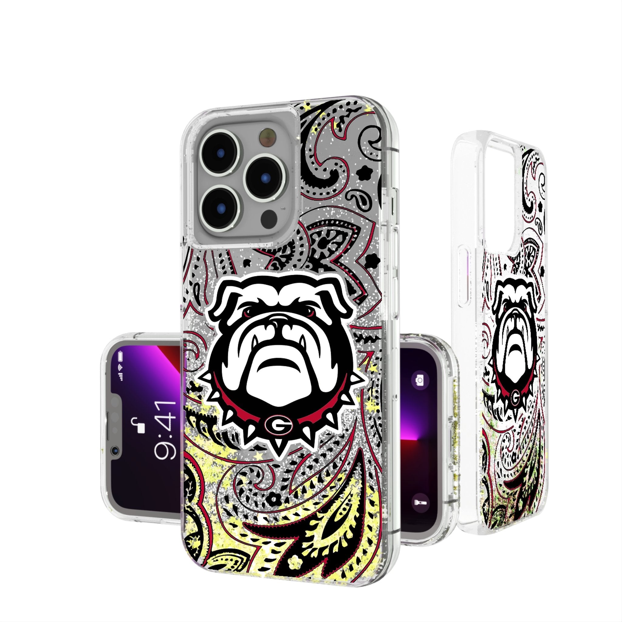 University of Georgia Bulldogs Uga Paisley Glitter Phone Case for Apple iPhone - Sports Gifts, Sports Memorabilia, Sports Collectibles, Fan Shop