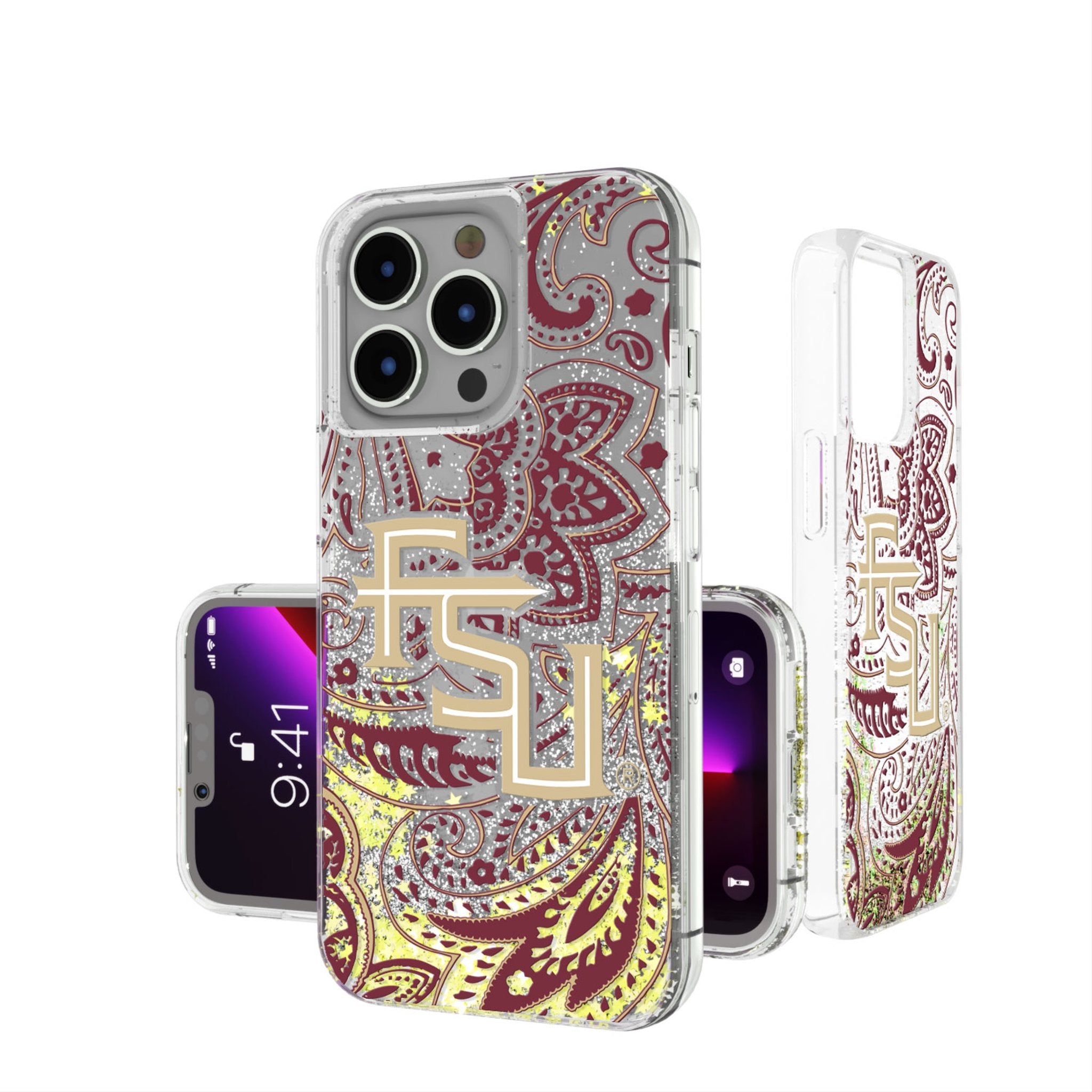Florida State University Seminoles Athletic Wordmark Paisley Glitter Phone Case - Sports Gifts, Sports Memorabilia, Sports Collectibles, Fan Shop