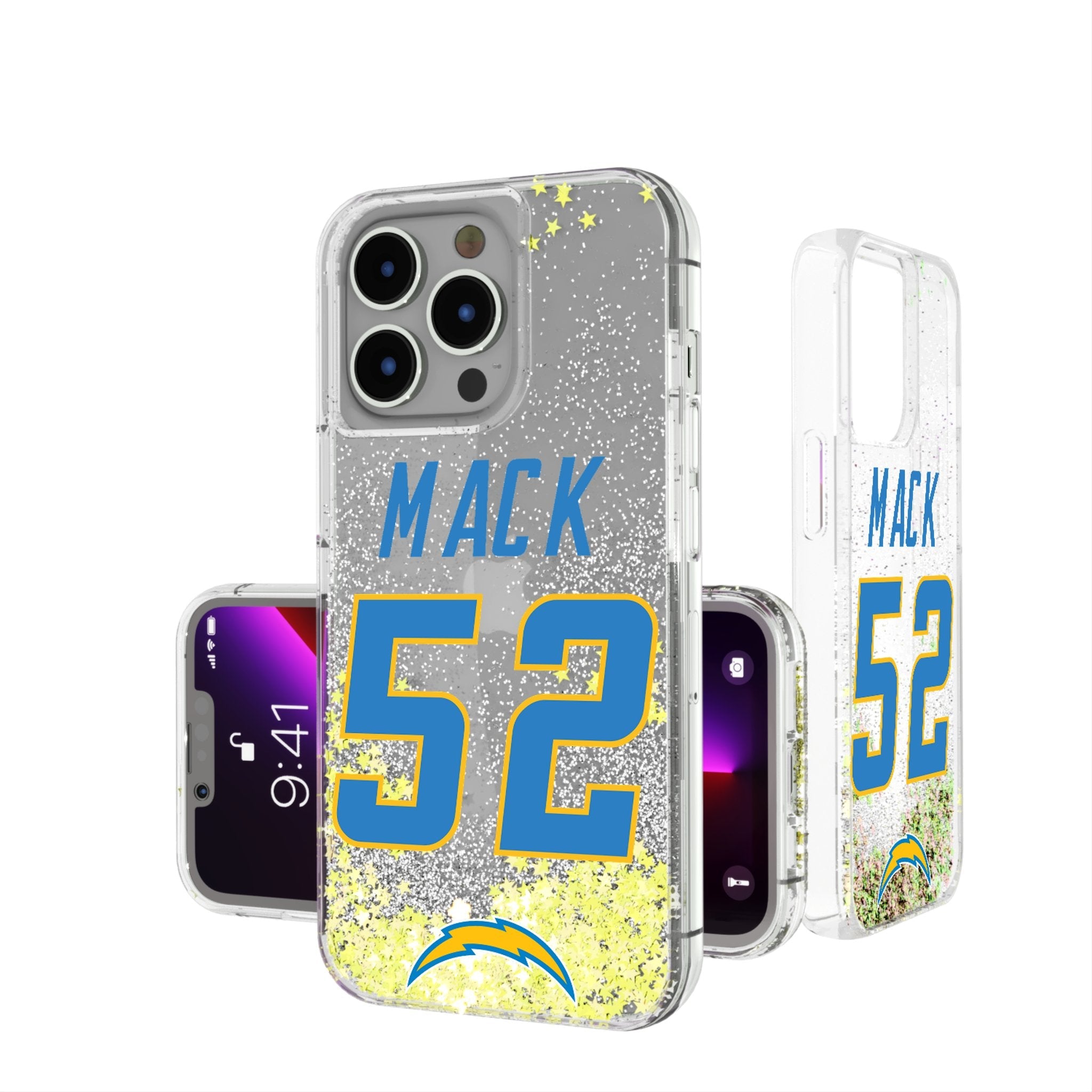 Khalil Mack Los Angeles Chargers 52 Ready Glitter Phone Case - Sports Gifts, Sports Memorabilia, Sports Collectibles, Fan Shop