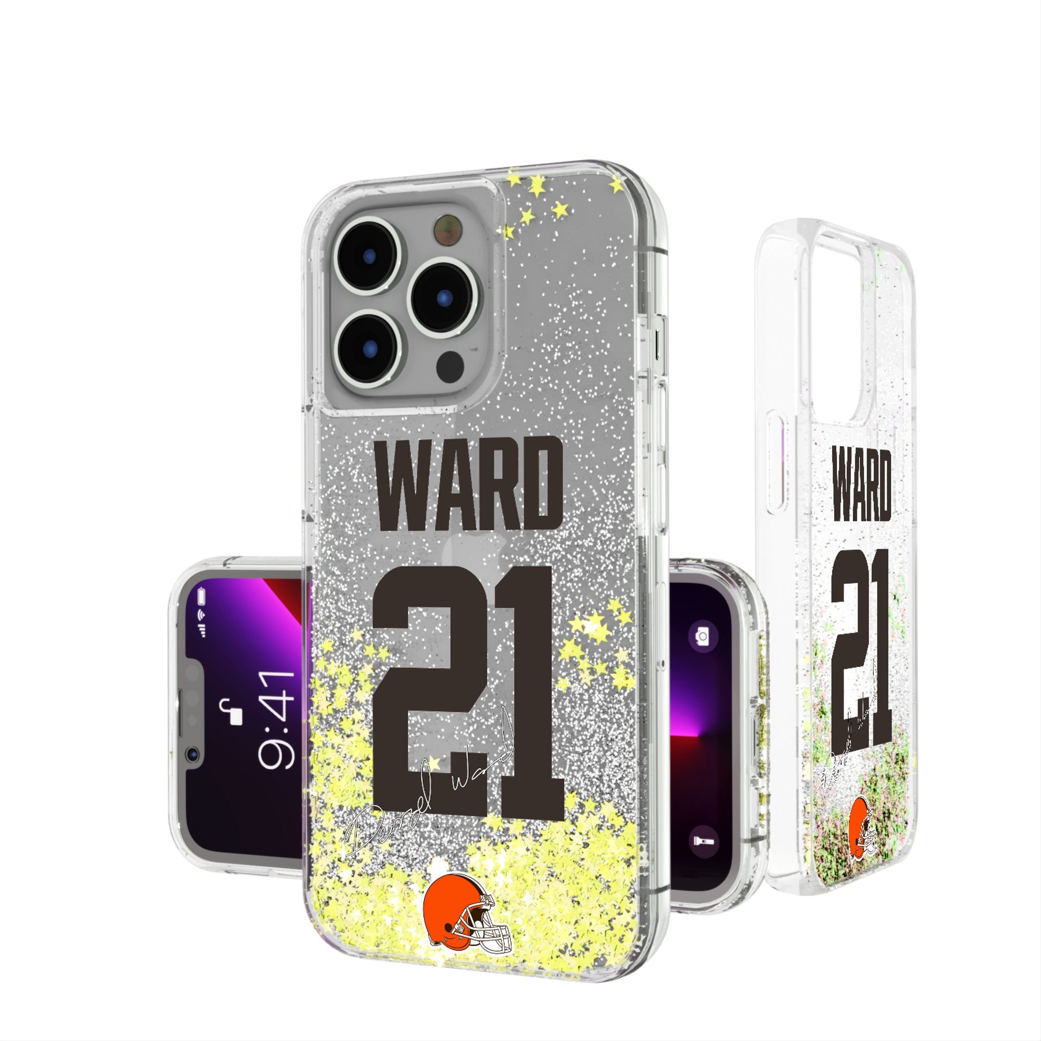 Denzel Ward Cleveland Browns 21 Ready Glitter Phone Case - Sports Gifts, Sports Memorabilia, Sports Collectibles, Fan Shop