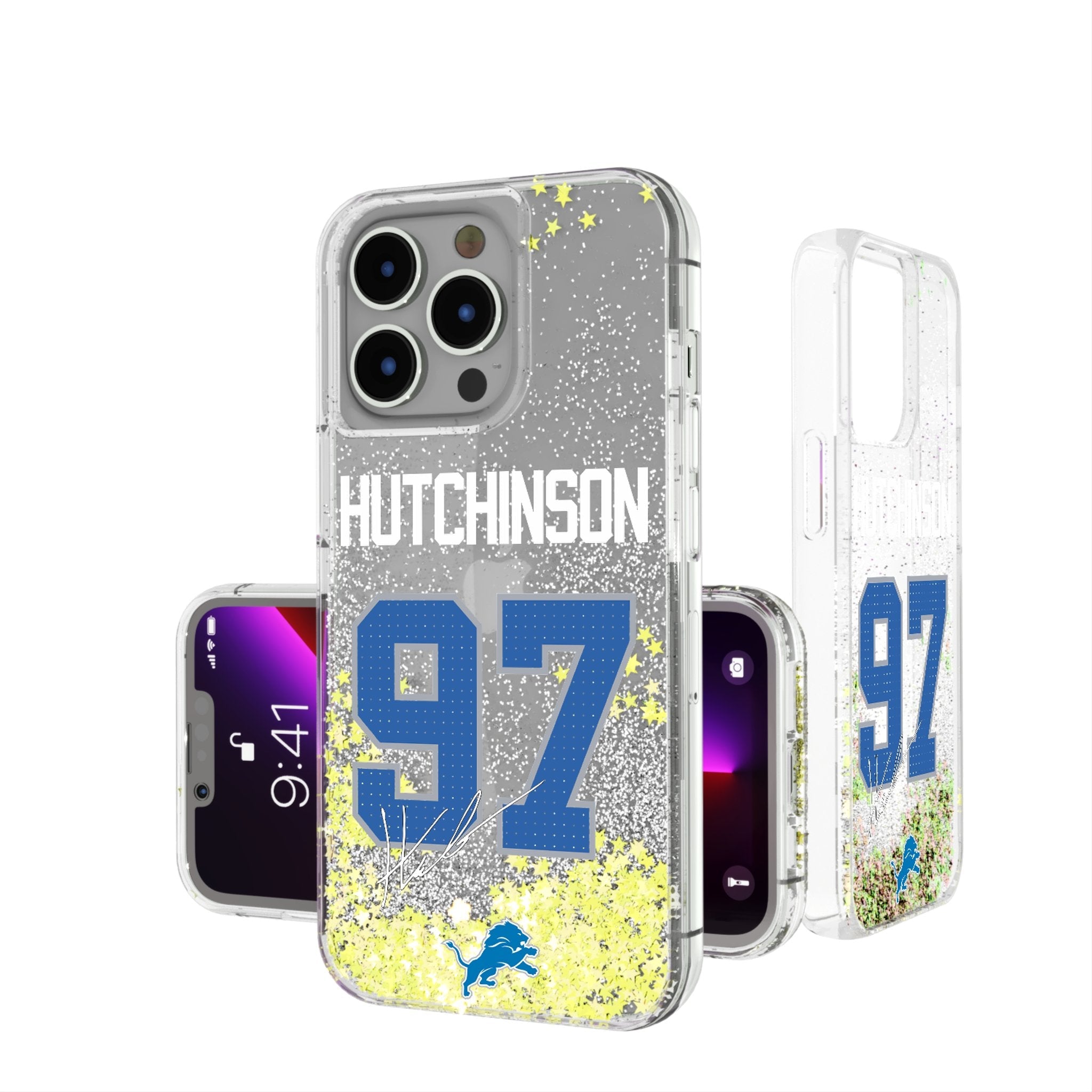 Aidan Hutchinson Detroit Lions 97 Ready Glitter Phone Case - Sports Gifts, Sports Memorabilia, Sports Collectibles, Fan Shop