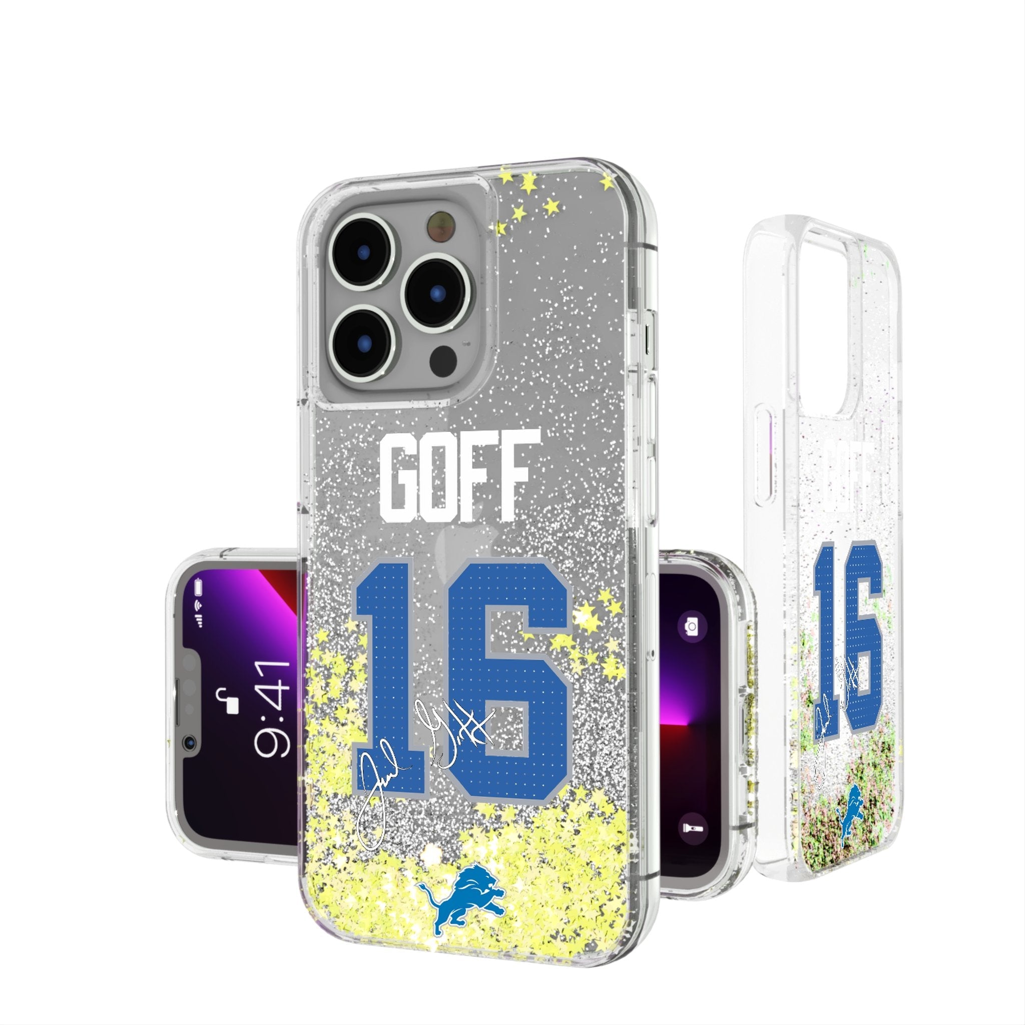 Jared Goff Detroit Lions 16 Ready Glitter Phone Case - Sports Gifts, Sports Memorabilia, Sports Collectibles, Fan Shop