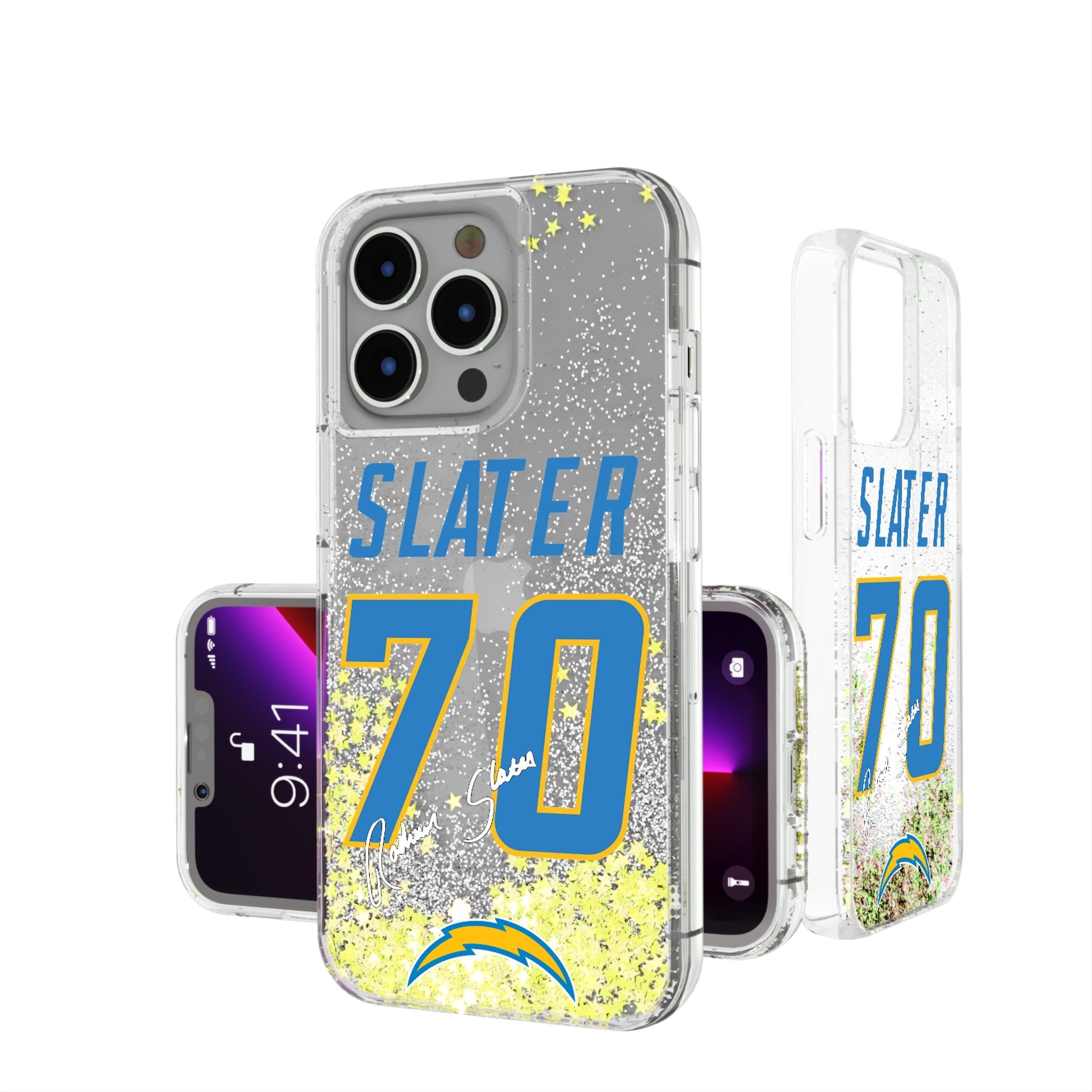 RaShawn Slater Los Angeles Chargers 70 Ready Glitter Phone Case - Sports Gifts, Sports Memorabilia, Sports Collectibles, Fan Shop
