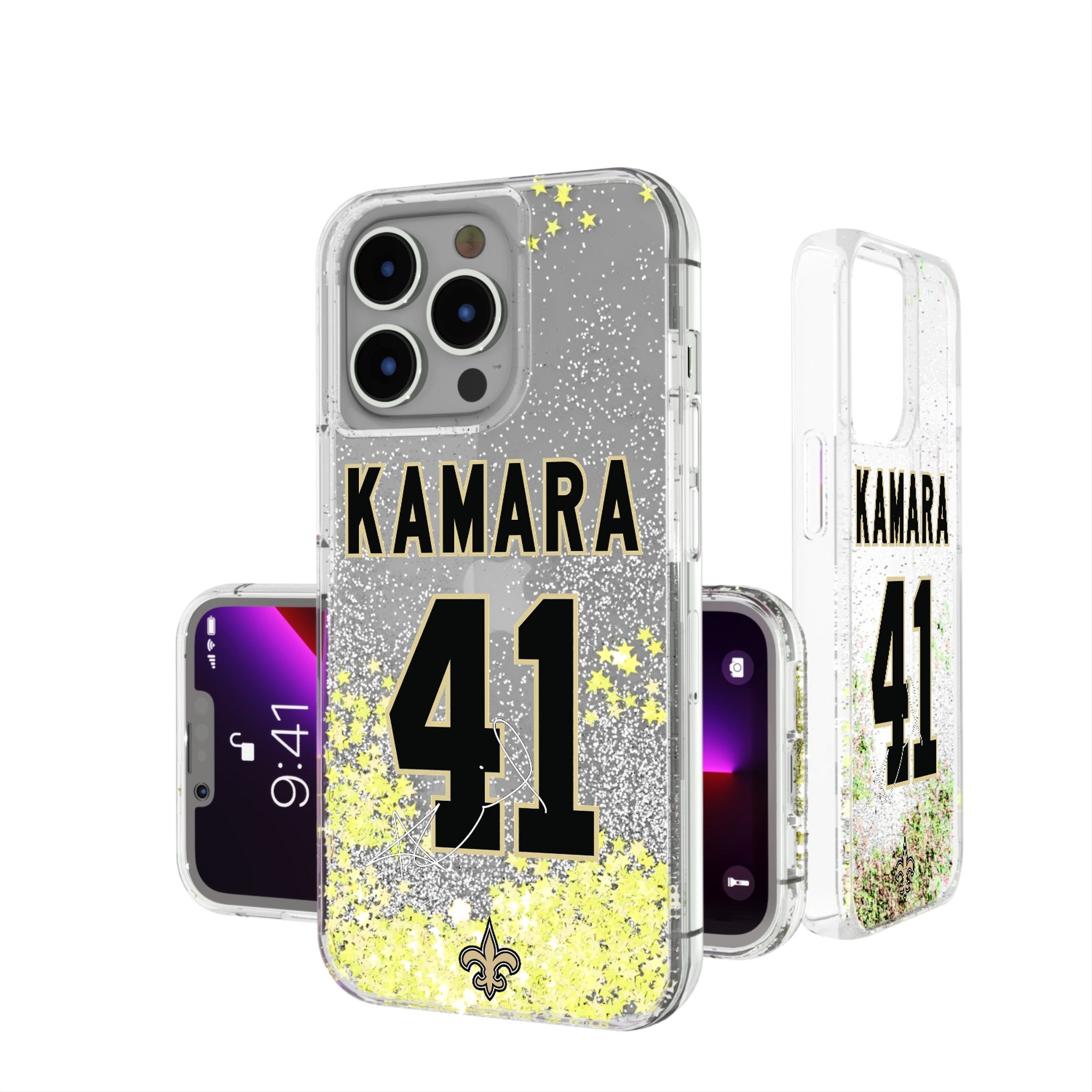 Alvin Kamara New Orleans Saints 41 Ready Glitter Phone Case - Sports Gifts, Sports Memorabilia, Sports Collectibles, Fan Shop