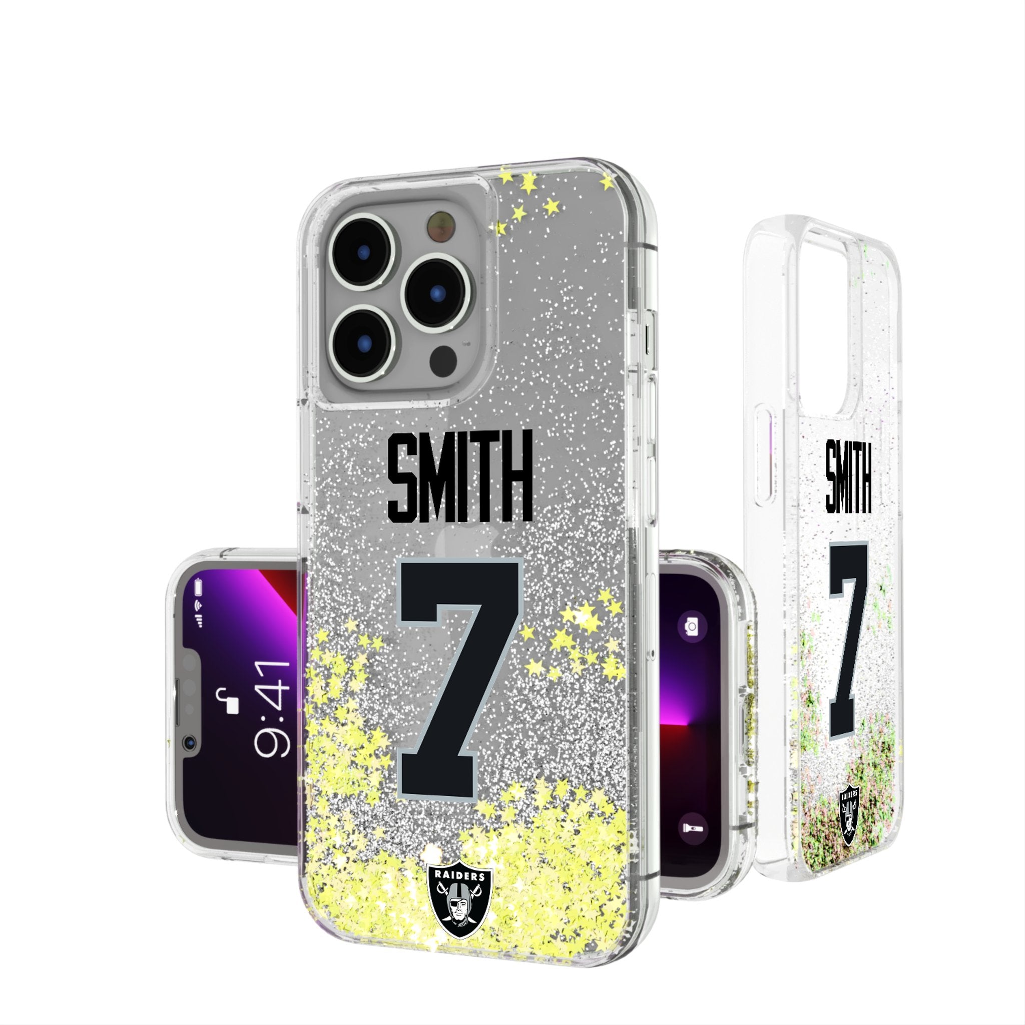 Geno Smith Las Vegas Raiders 7 Game Tactic Glitter Phone Case for Apple iPhone - Sports Gifts, Sports Memorabilia, Sports Collectibles, Fan Shop