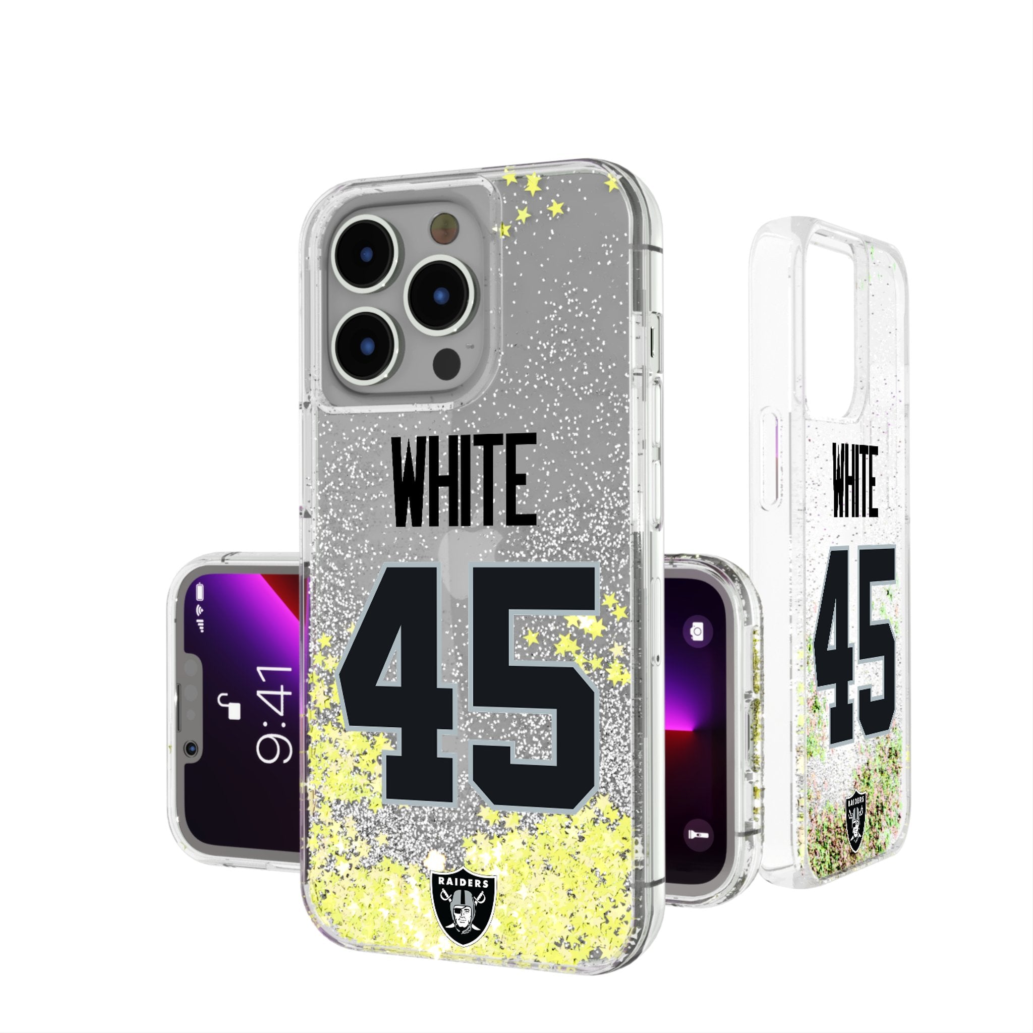 Devin White Las Vegas Raiders 45 Game Tactic Glitter Phone Case for Apple iPhone - Sports Gifts, Sports Memorabilia, Sports Collectibles, Fan Shop