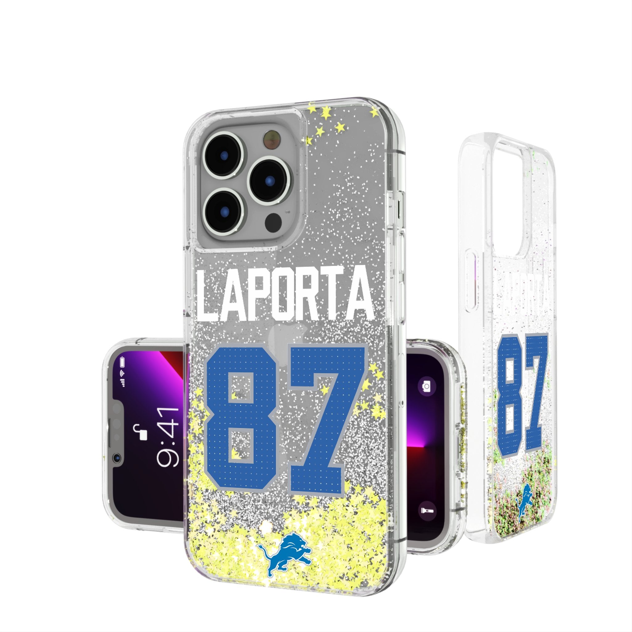 Sam LaPorta Detroit Lions 87 Ready Glitter Phone Case - Sports Gifts, Sports Memorabilia, Sports Collectibles, Fan Shop