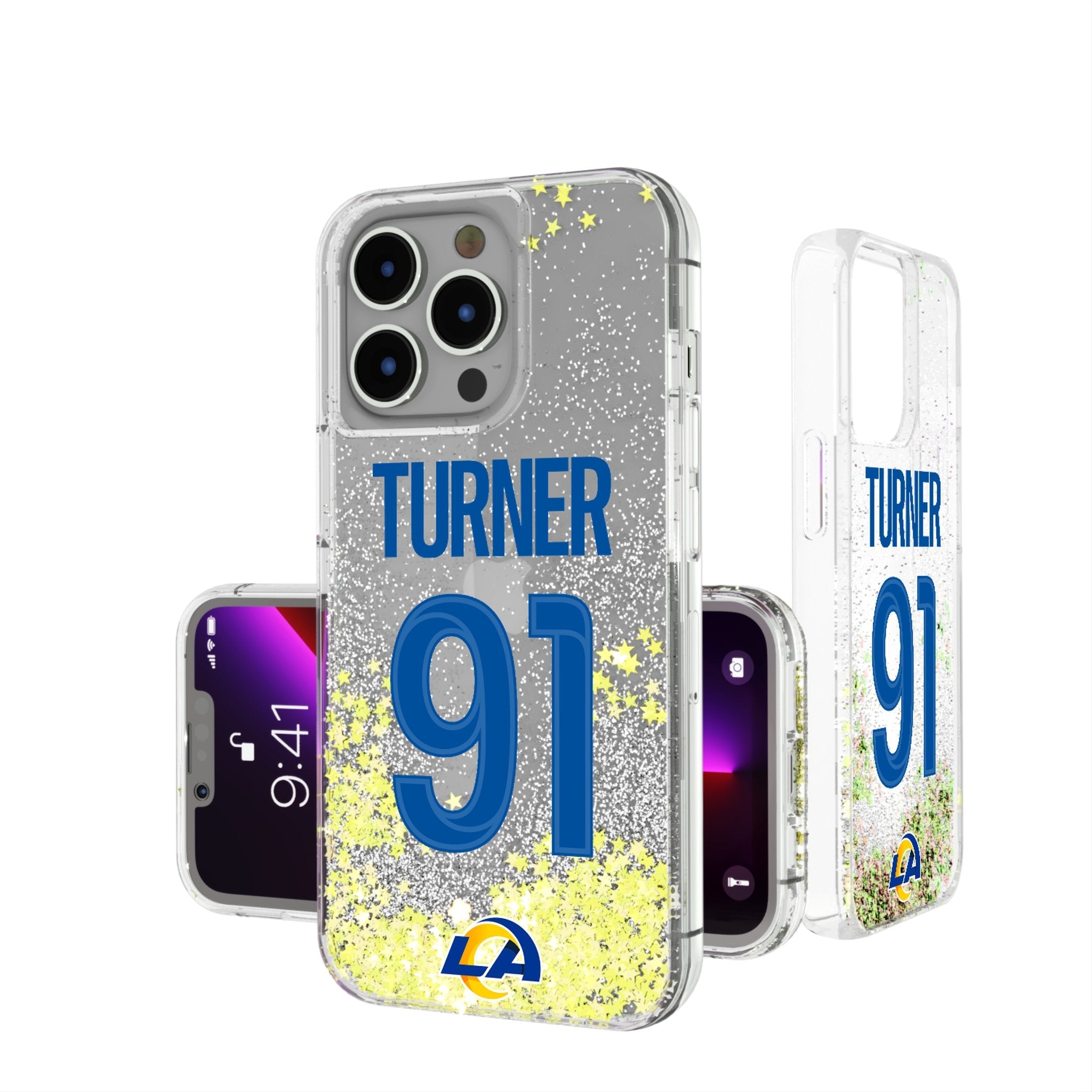 Kobie Turner Los Angeles Rams 91 Ready Glitter Phone Case - Sports Gifts, Sports Memorabilia, Sports Collectibles, Fan Shop