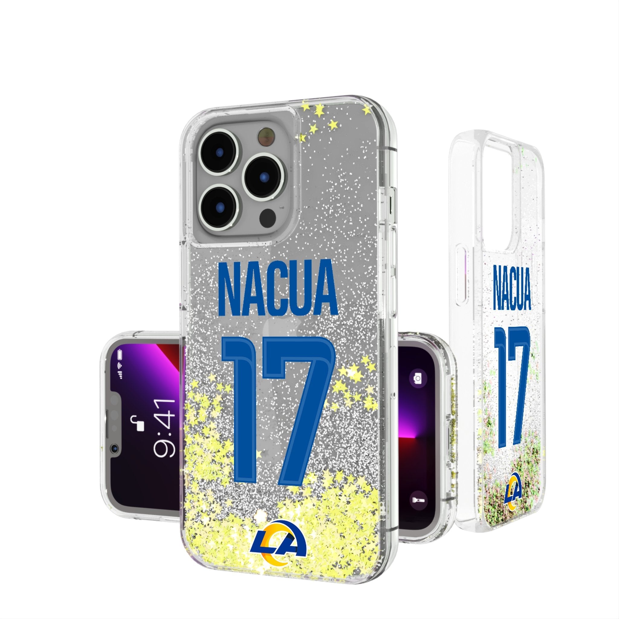 Puka Nacua Los Angeles Rams 17 Game Tactic Glitter Phone Case for Apple iPhone - Sports Gifts, Sports Memorabilia, Sports Collectibles, Fan Shop