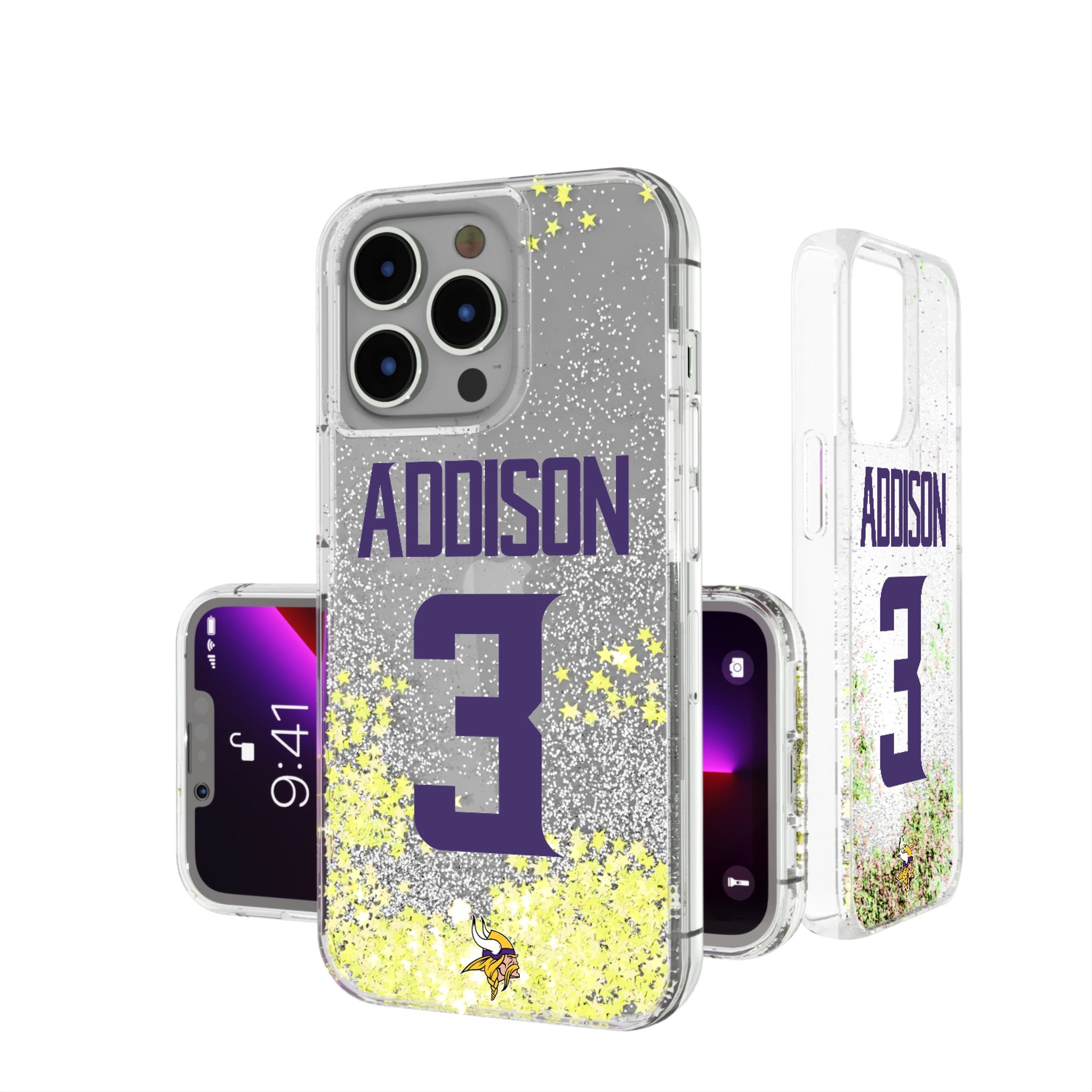 Jordan Addison Minnesota Vikings 3 Ready Glitter Phone Case - Sports Gifts, Sports Memorabilia, Sports Collectibles, Fan Shop