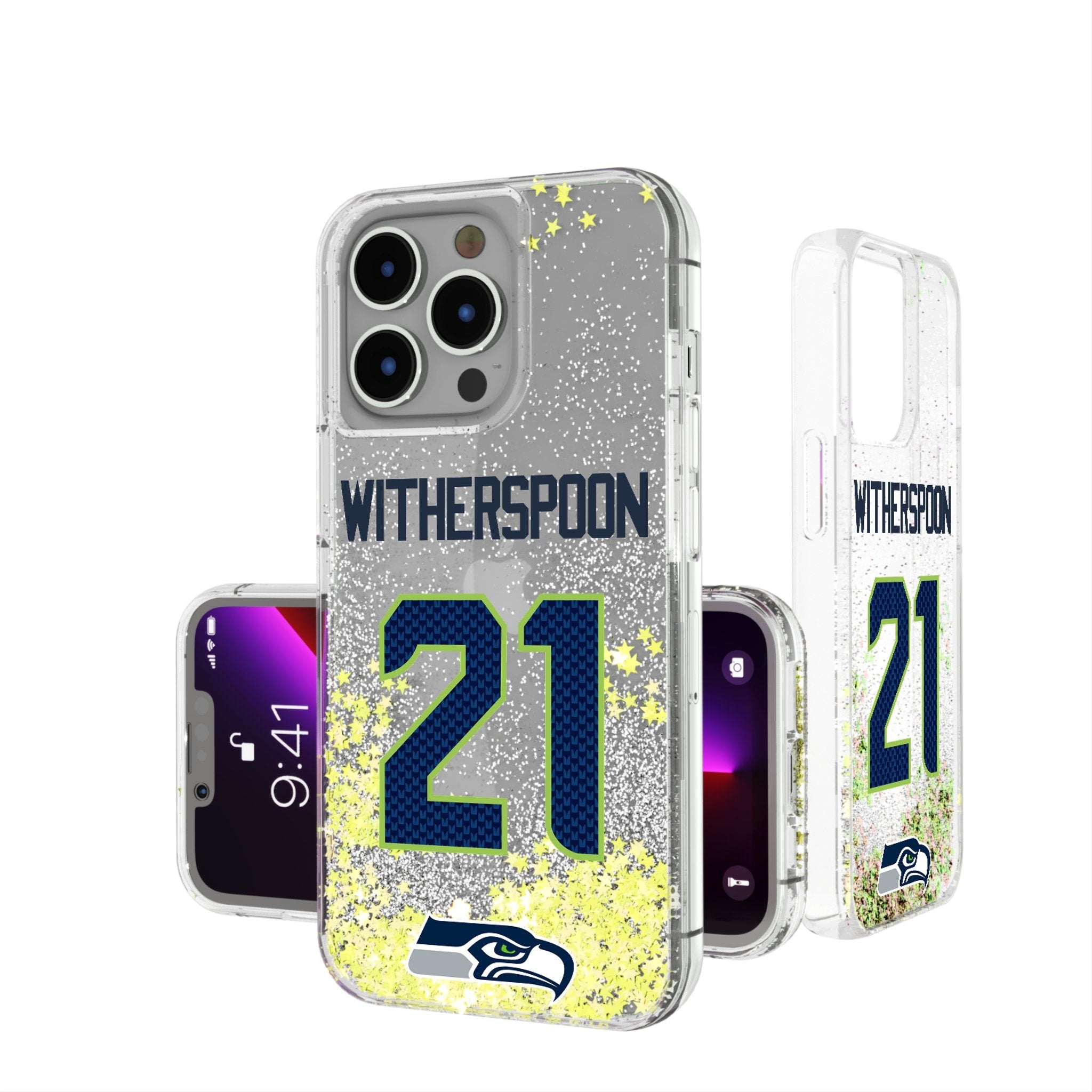Devon Witherspoon Seattle Seahawks 21 Ready Glitter Phone Case - Sports Gifts, Sports Memorabilia, Sports Collectibles, Fan Shop