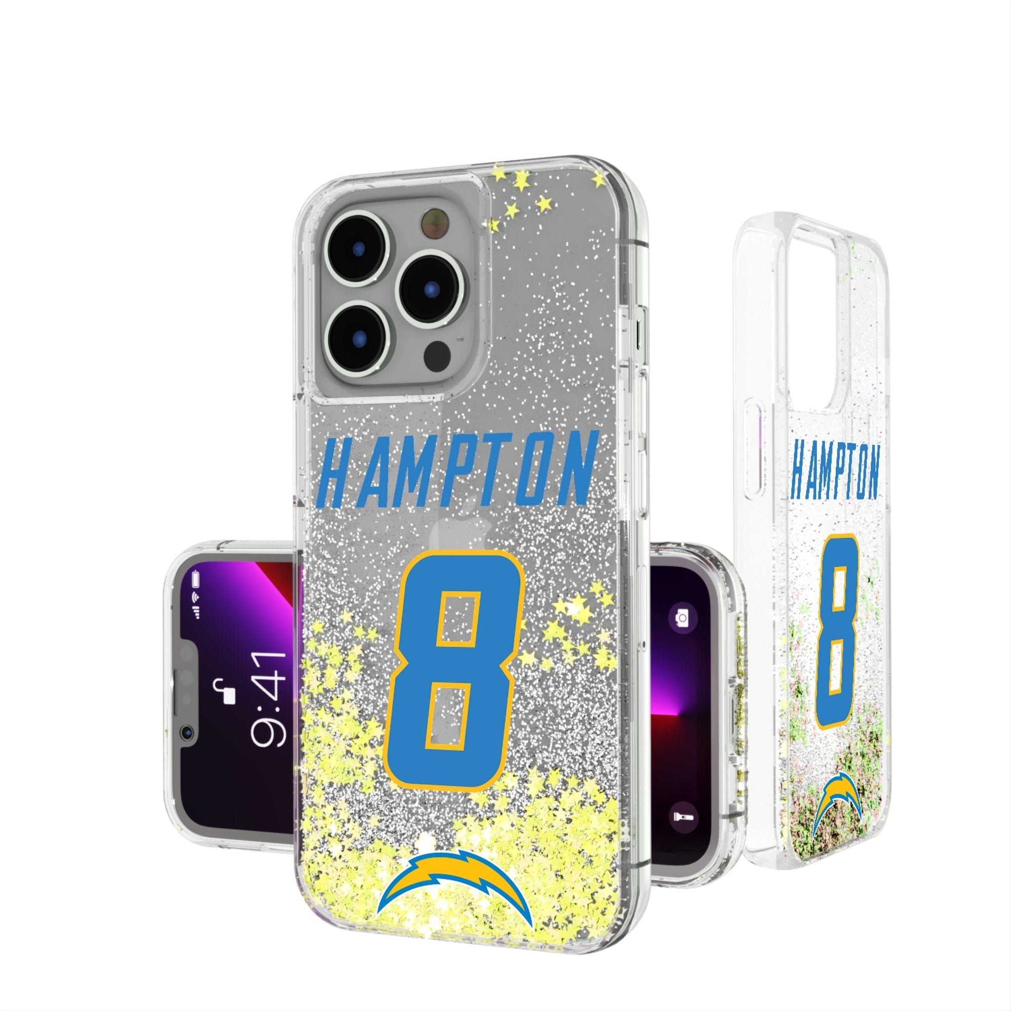 Omarion Hampton Los Angeles Chargers 8 Game Tactic Glitter Phone Case for Apple iPhone - Sports Gifts, Sports Memorabilia, Sports Collectibles, Fan Shop