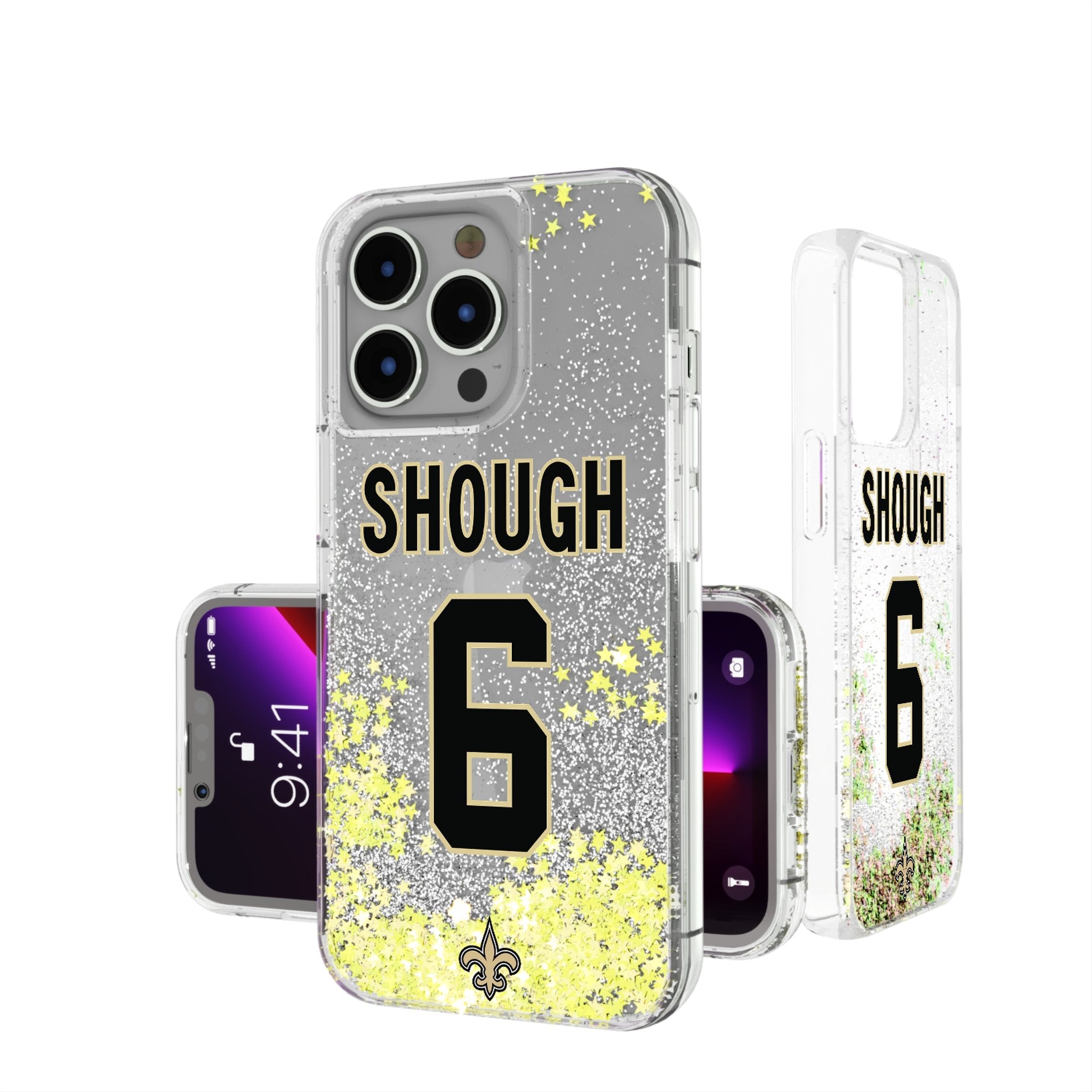 Tyler Shough New Orleans Saints 6 Game Tactic Glitter Phone Case for Apple iPhone - Sports Gifts, Sports Memorabilia, Sports Collectibles, Fan Shop