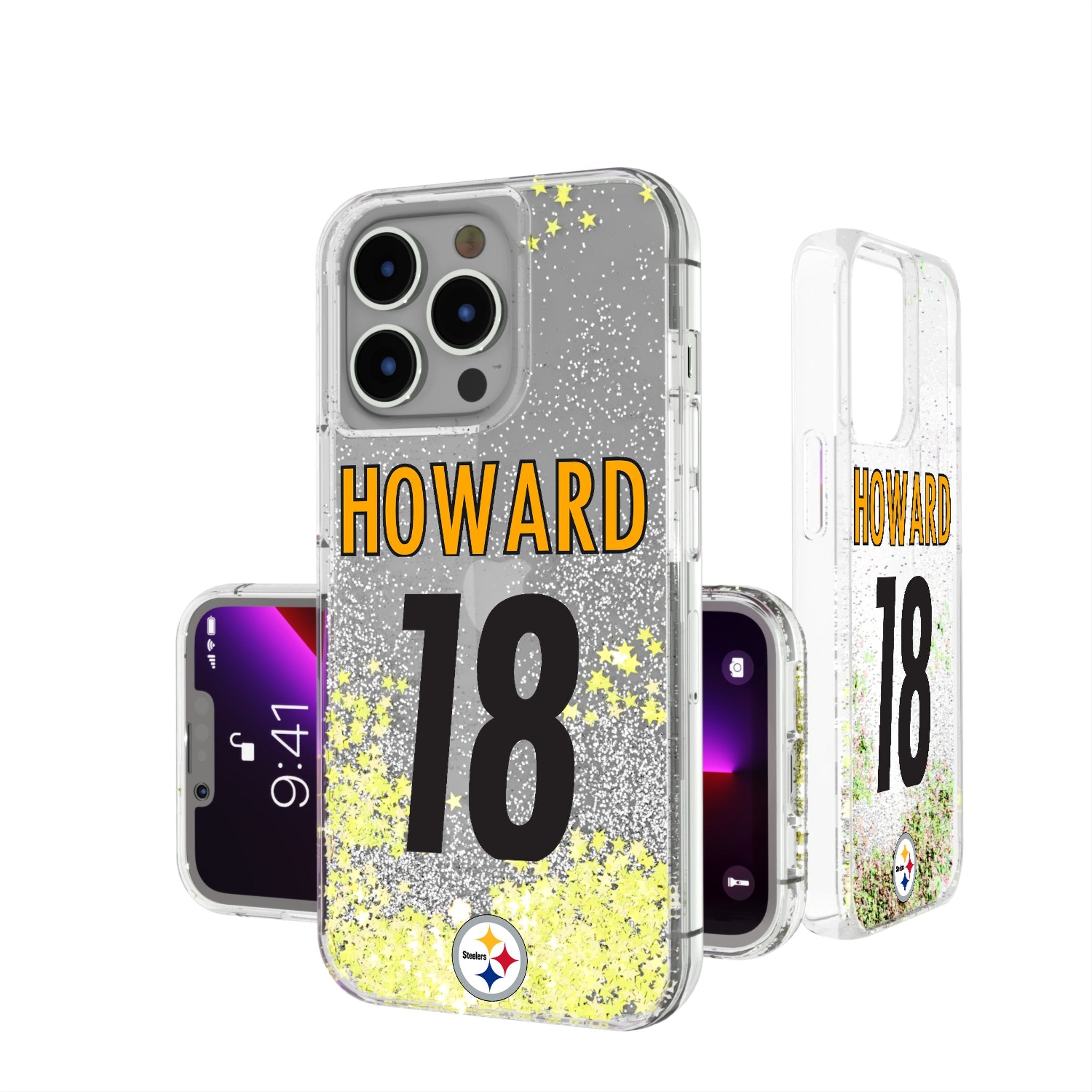 Will Howard Pittsburgh Steelers 18 Game Tactic Glitter Phone Case for Apple iPhone - Sports Gifts, Sports Memorabilia, Sports Collectibles, Fan Shop
