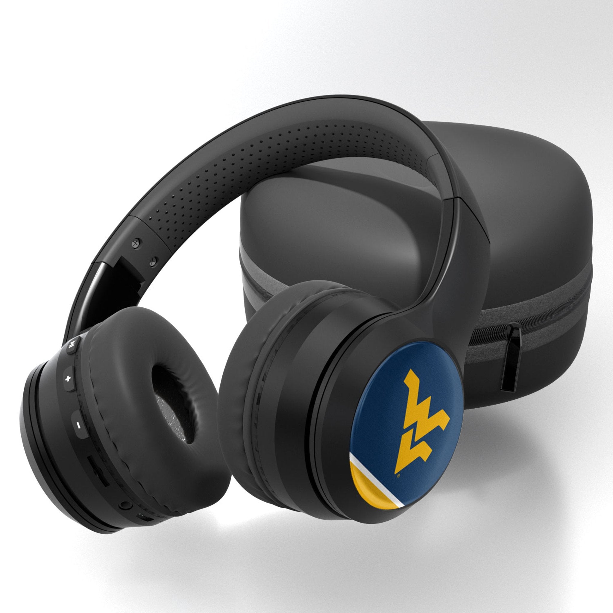 West Virginia University Mountaineers Stripe Wireless Over-Ear BT Headphones With Case - Sports Gifts, Sports Memorabilia, Sports Collectibles, Fan Shop