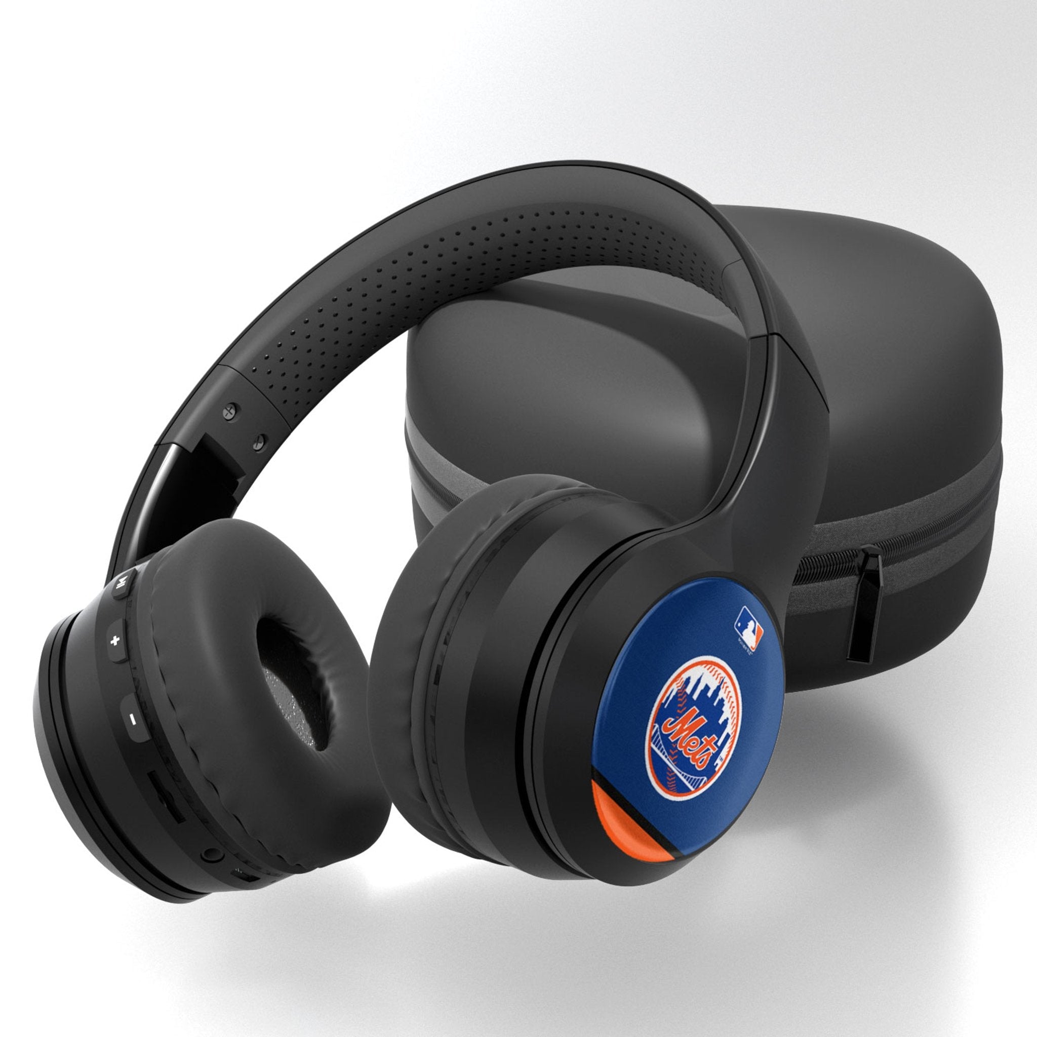 New York Mets Stripe Wireless Over-Ear BT Headphones With Case - Sports Gifts, Sports Memorabilia, Sports Collectibles, Fan Shop