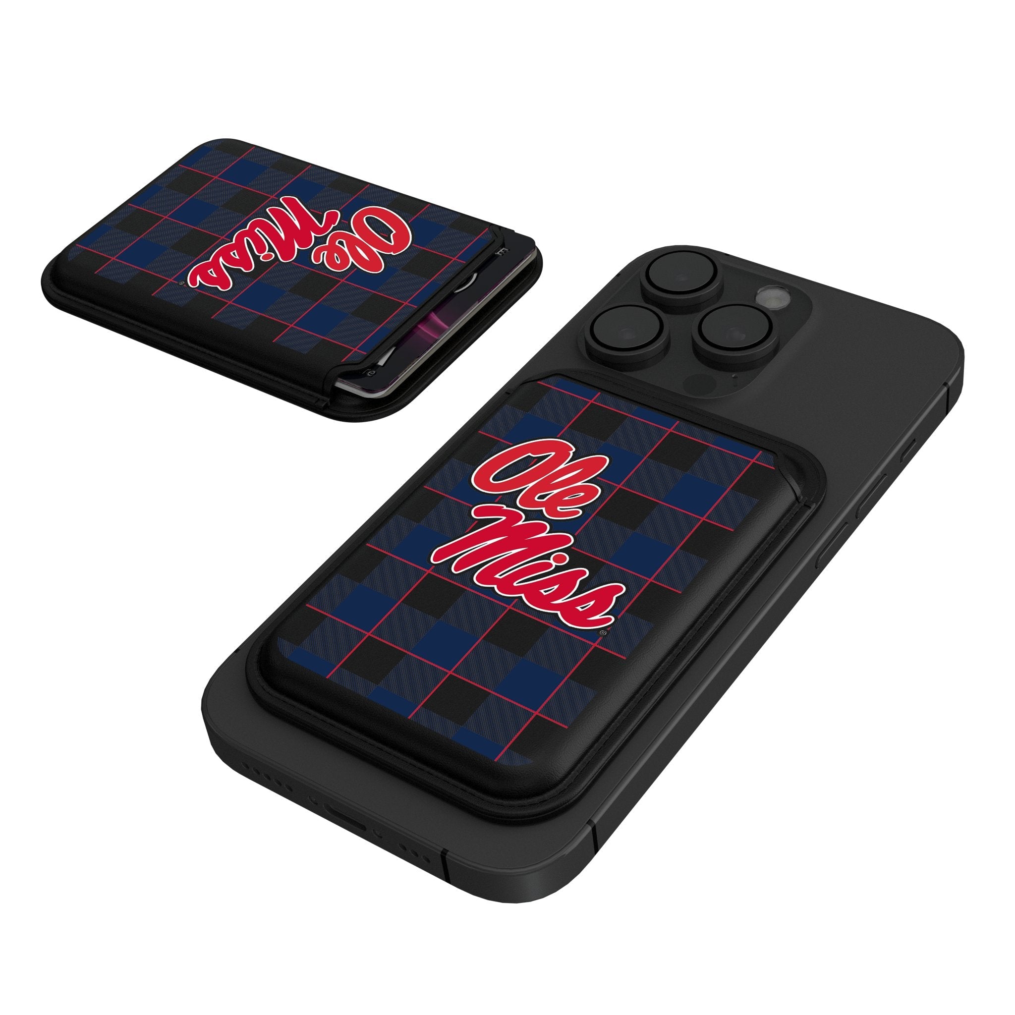University of Mississippi Rebels Plaid Black Magnetic Credit Card Wallet - Sports Gifts, Sports Memorabilia, Sports Collectibles, Fan Shop