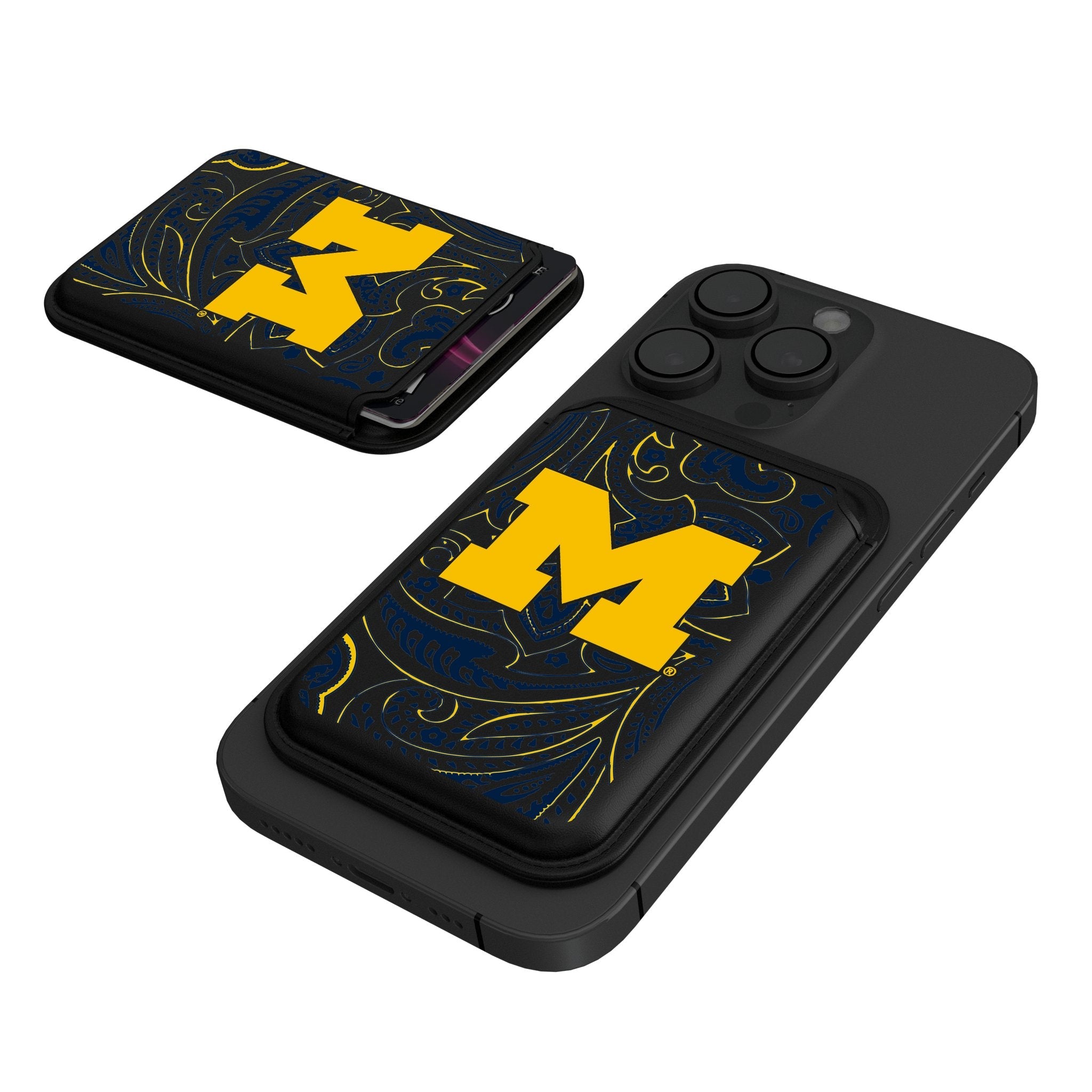 University of Michigan Wolverines Paisley Black Magnetic Credit Card Wallet - Sports Gifts, Sports Memorabilia, Sports Collectibles, Fan Shop