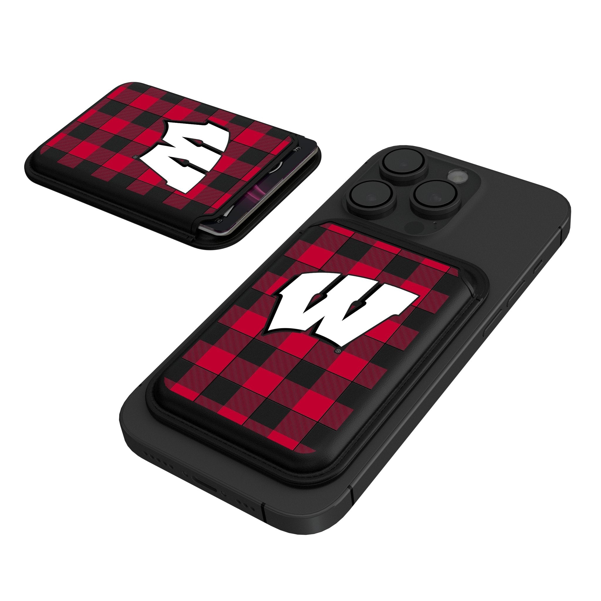 University of Wisconsin Badgers Plaid Black Magnetic Credit Card Wallet - Sports Gifts, Sports Memorabilia, Sports Collectibles, Fan Shop