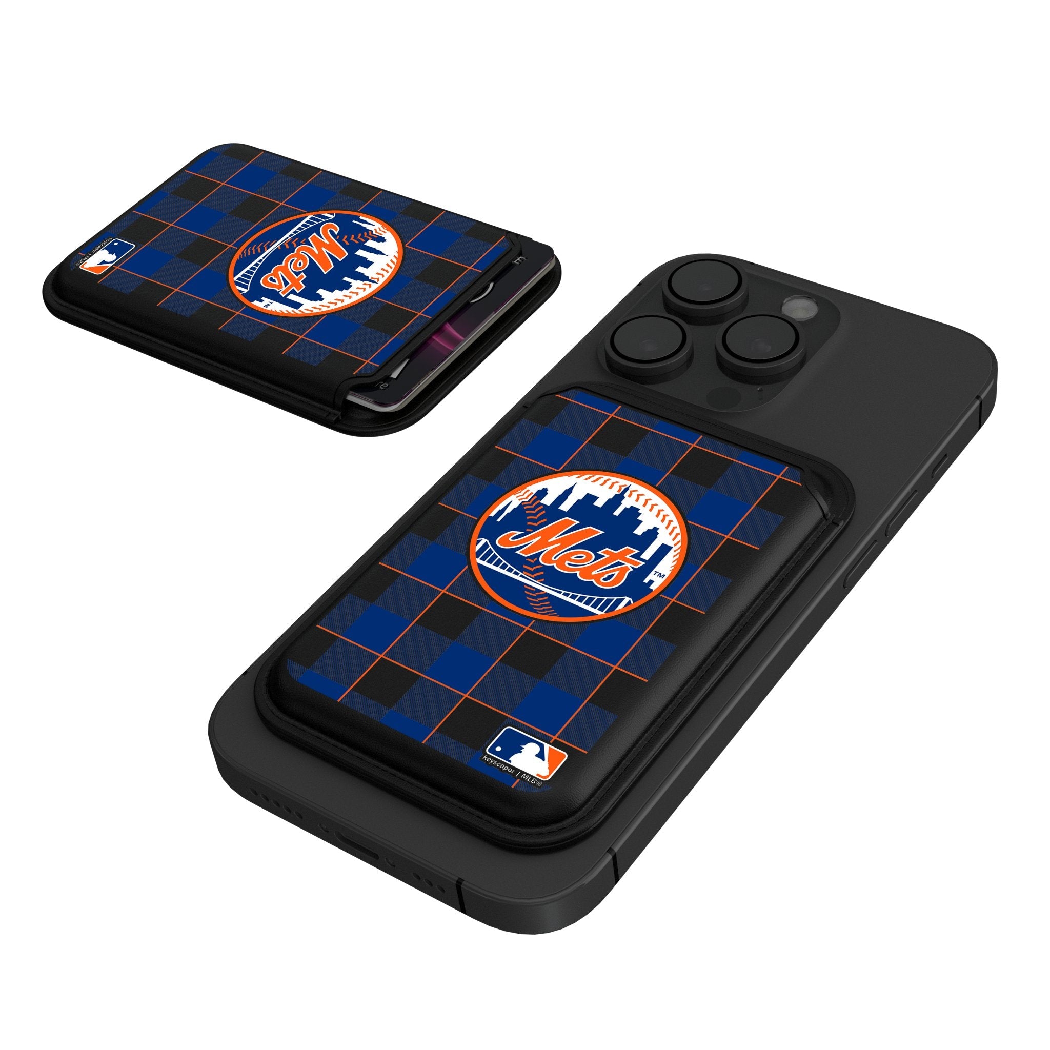 New York Mets Plaid Black Magnetic Credit Card Wallet - Sports Gifts, Sports Memorabilia, Sports Collectibles, Fan Shop