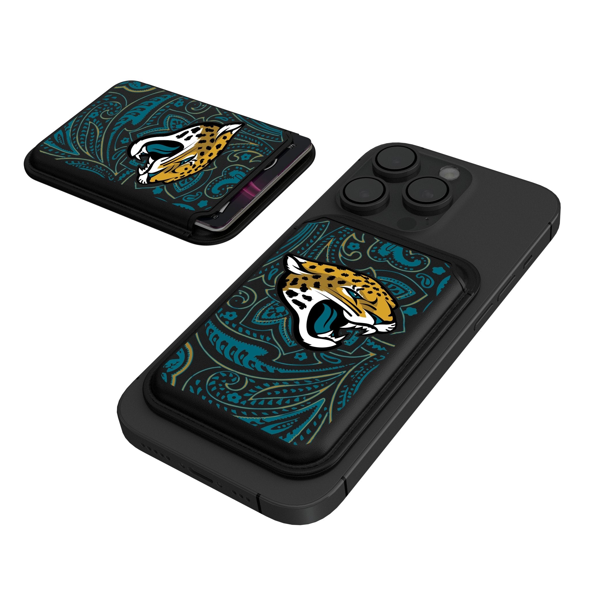 Jacksonville Jaguars Paisley Black Magnetic Credit Card Wallet - Sports Gifts, Sports Memorabilia, Sports Collectibles, Fan Shop