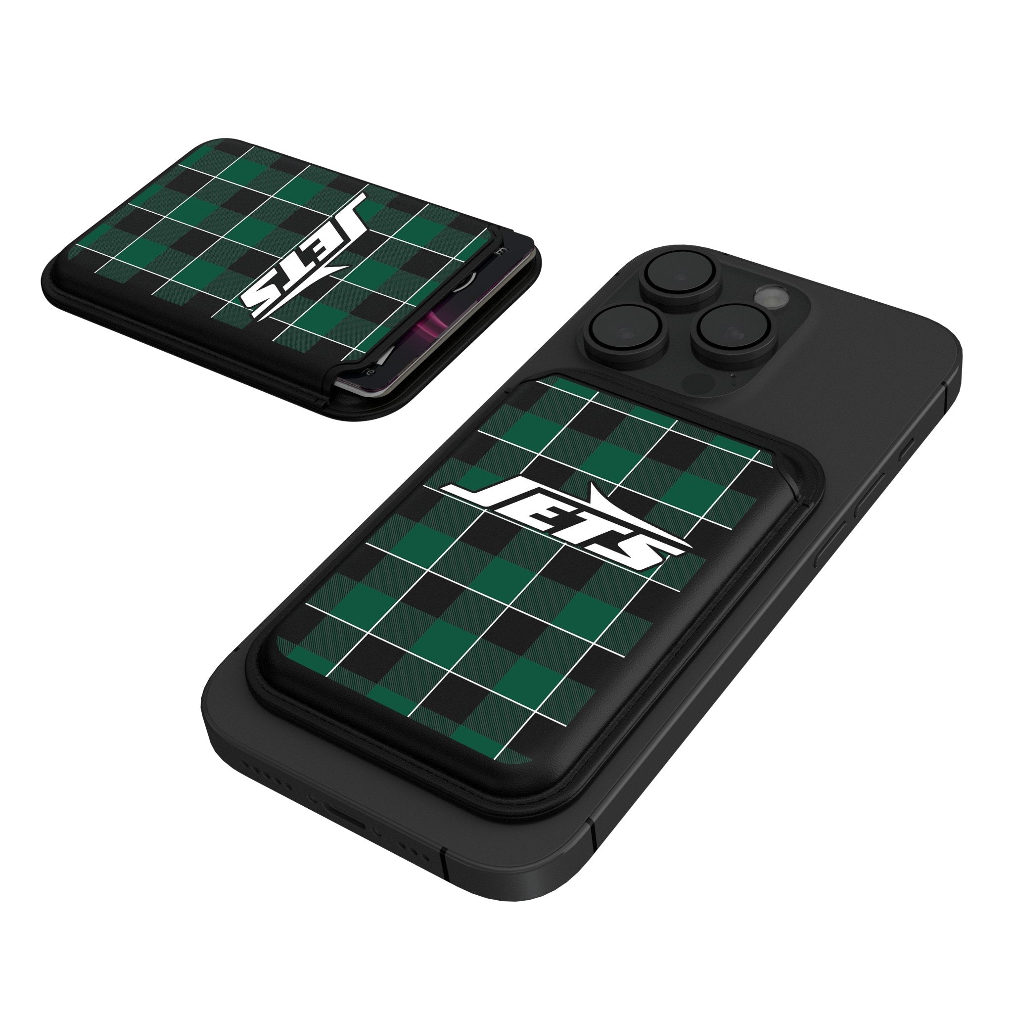 New York Jets Plaid Black Magnetic Credit Card Wallet - Sports Gifts, Sports Memorabilia, Sports Collectibles, Fan Shop