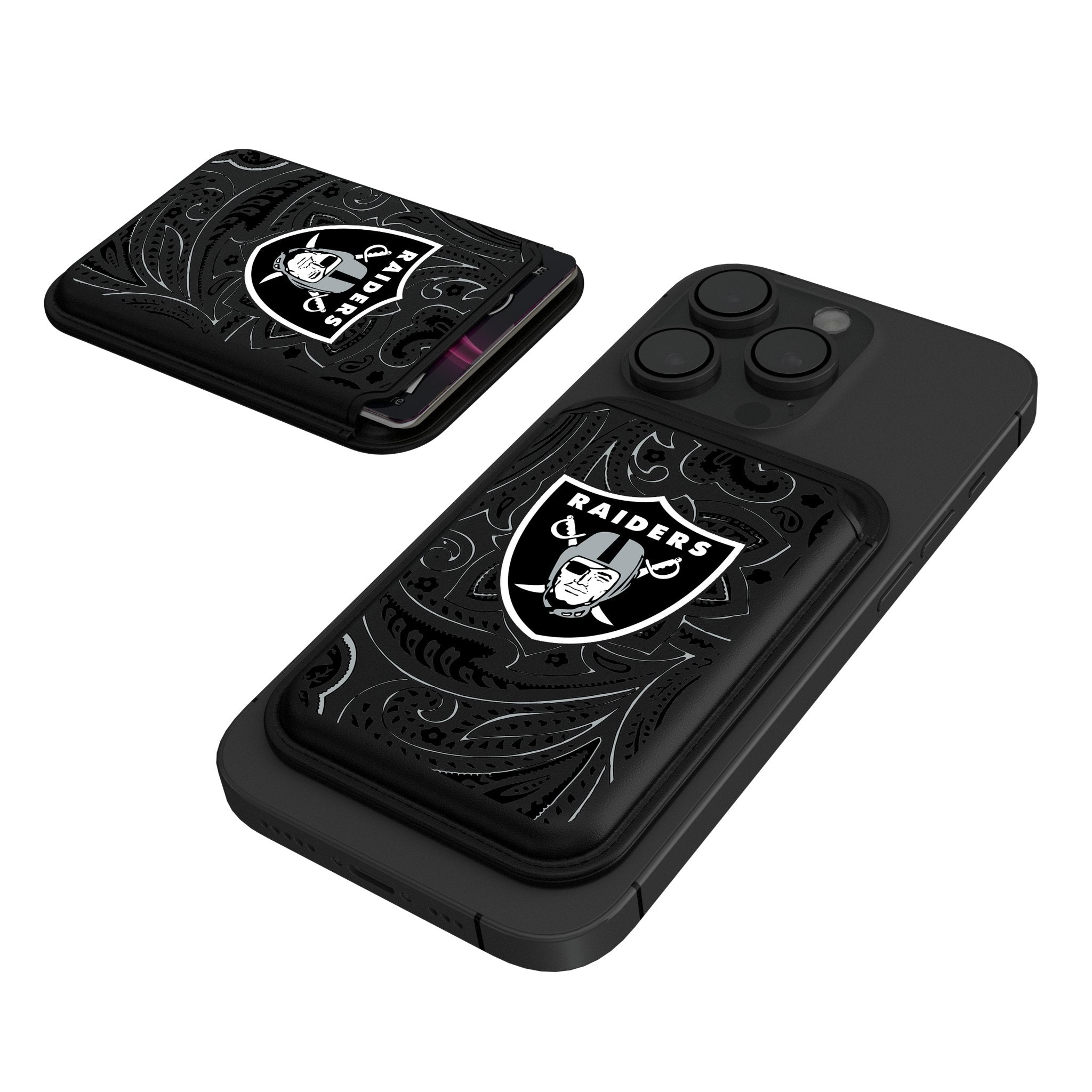 Las Vegas Raiders Paisley Black Magnetic Credit Card Wallet - Sports Gifts, Sports Memorabilia, Sports Collectibles, Fan Shop