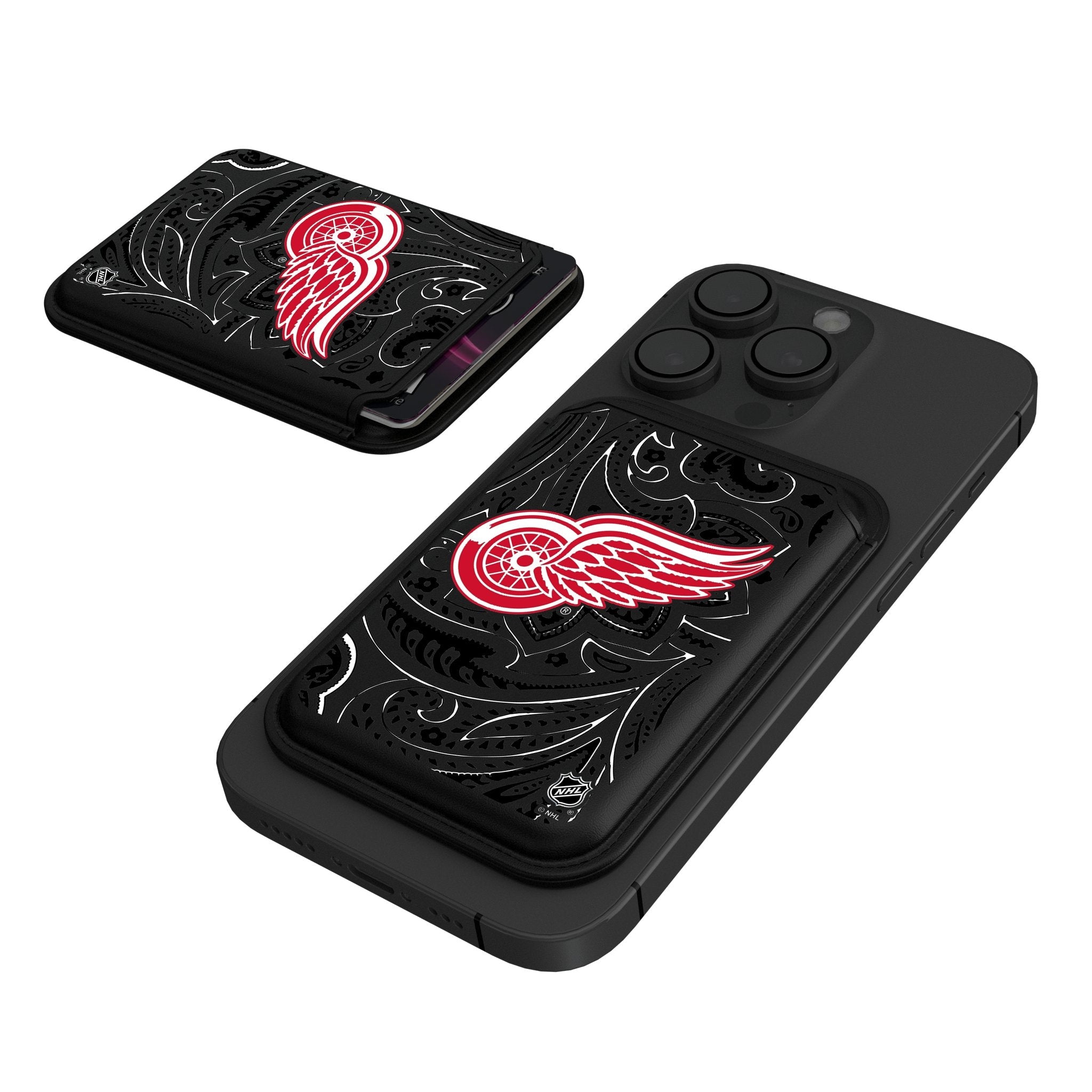 Detroit Red Wings Paisley Black Magnetic Credit Card Wallet - Sports Gifts, Sports Memorabilia, Sports Collectibles, Fan Shop