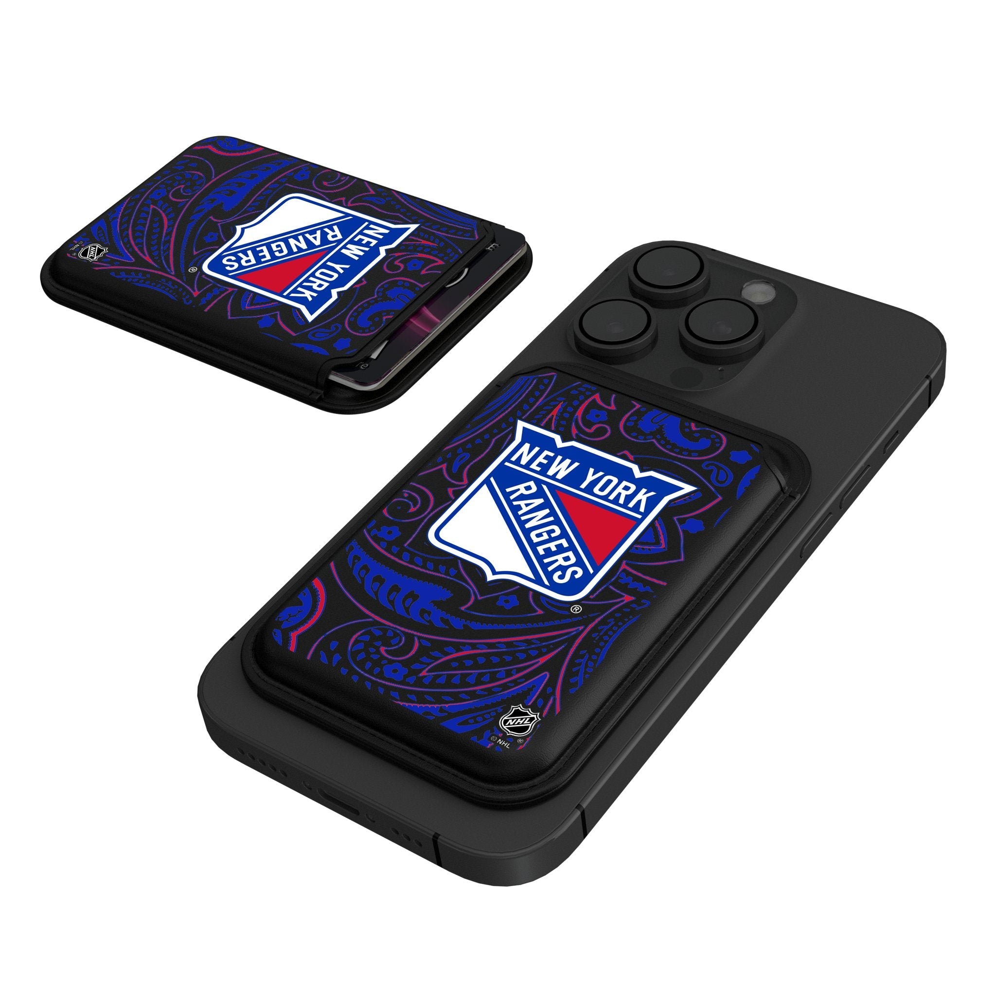 New York Rangers Paisley Black Magnetic Credit Card Wallet - Sports Gifts, Sports Memorabilia, Sports Collectibles, Fan Shop