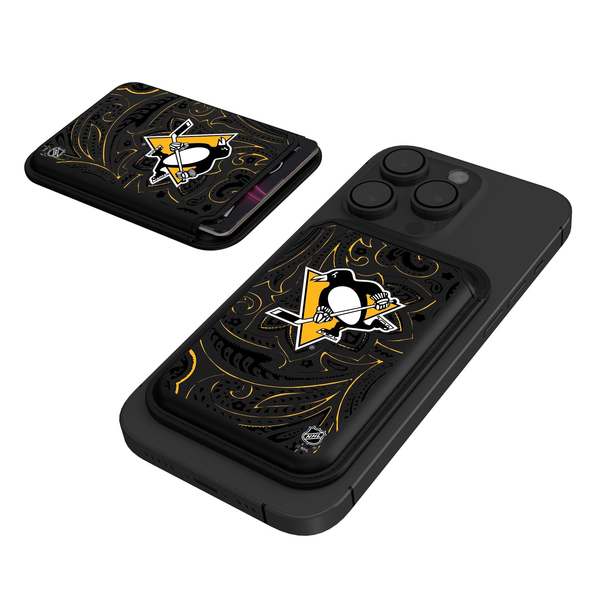 Pittsburgh Penguins Paisley Black Magnetic Credit Card Wallet - Sports Gifts, Sports Memorabilia, Sports Collectibles, Fan Shop