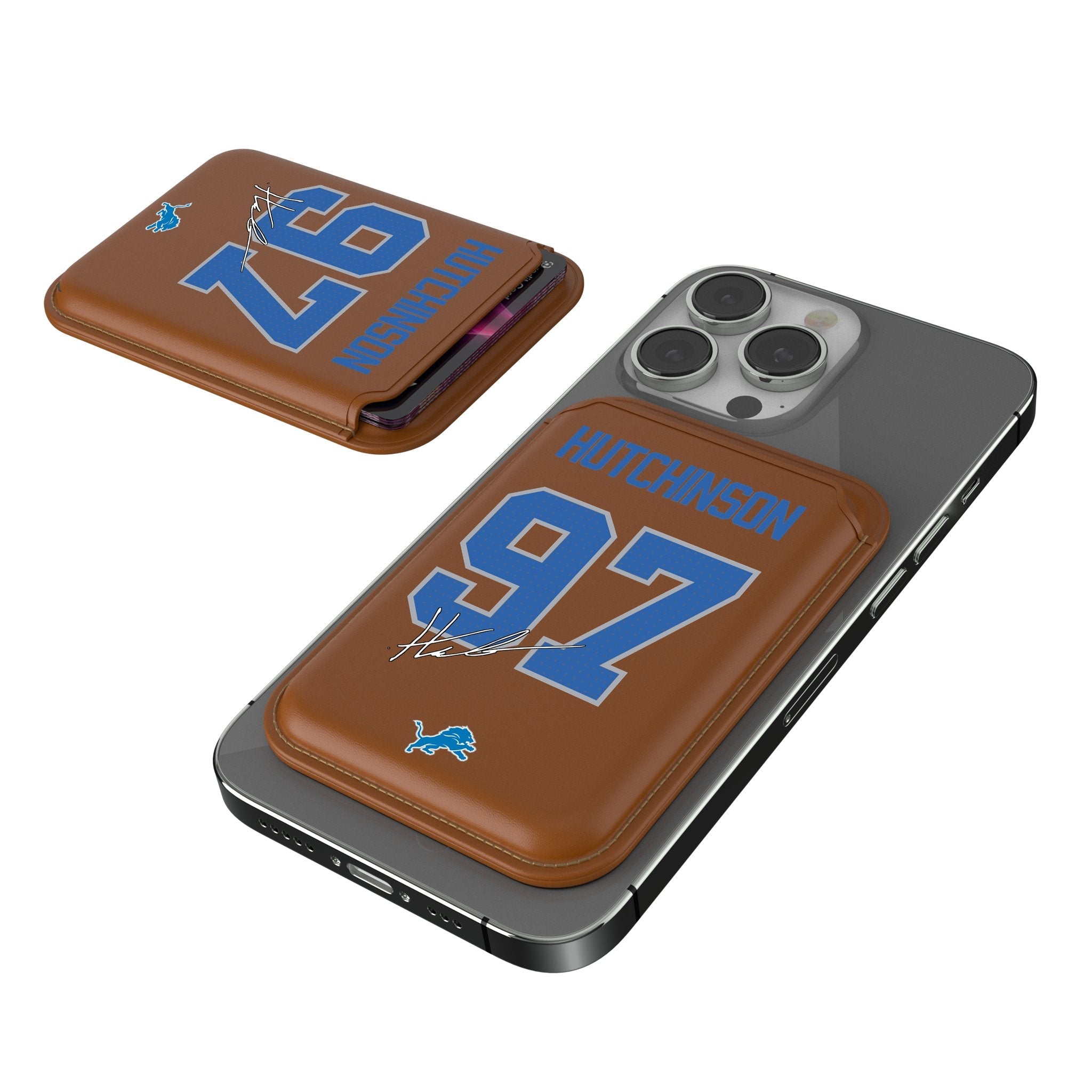 Aidan Hutchinson Detroit Lions 97 Ready Brown Magnetic Credit Card Wallet - Sports Gifts, Sports Memorabilia, Sports Collectibles, Fan Shop