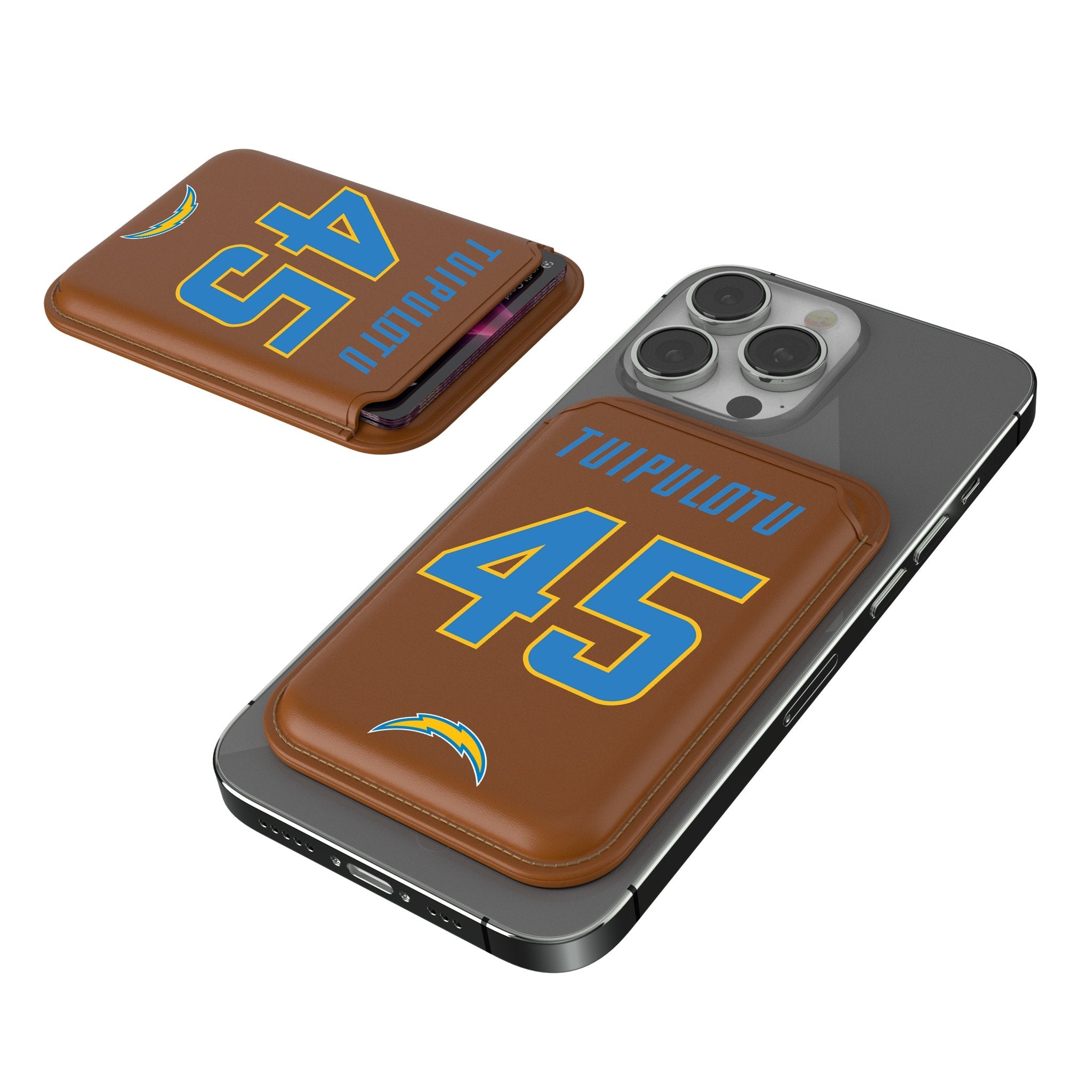 Tuli Tuipulotu Los Angeles Chargers 45 Ready Brown Magnetic Credit Card Wallet - Sports Gifts, Sports Memorabilia, Sports Collectibles, Fan Shop